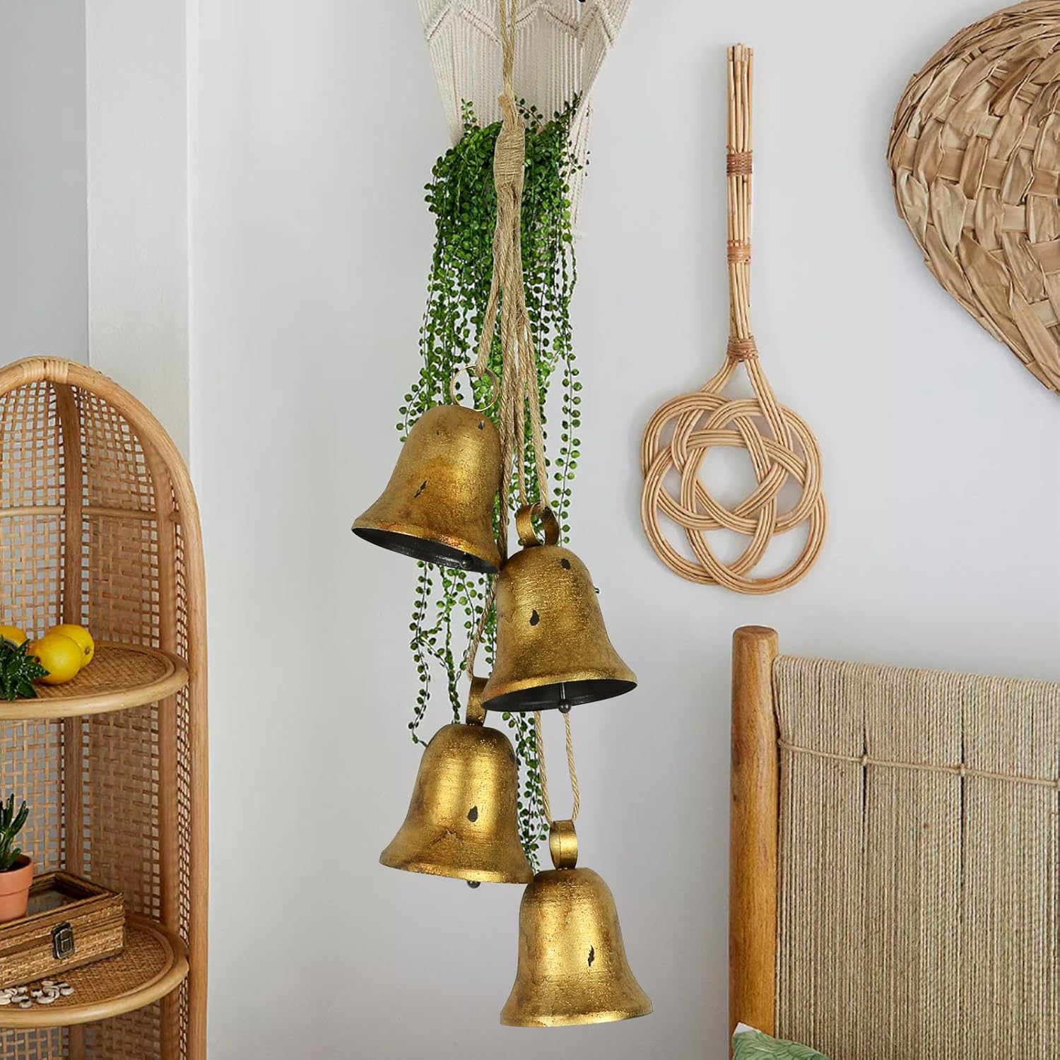 ShangTianFeng Cow Bells Christmas Decor, Black Rustic Bells with Jute Rope, Large Vintage Bells, Decorative Bells for Christmas Decorations, Harmony Wind Chime Bells for Decoration Outdoor Indoor