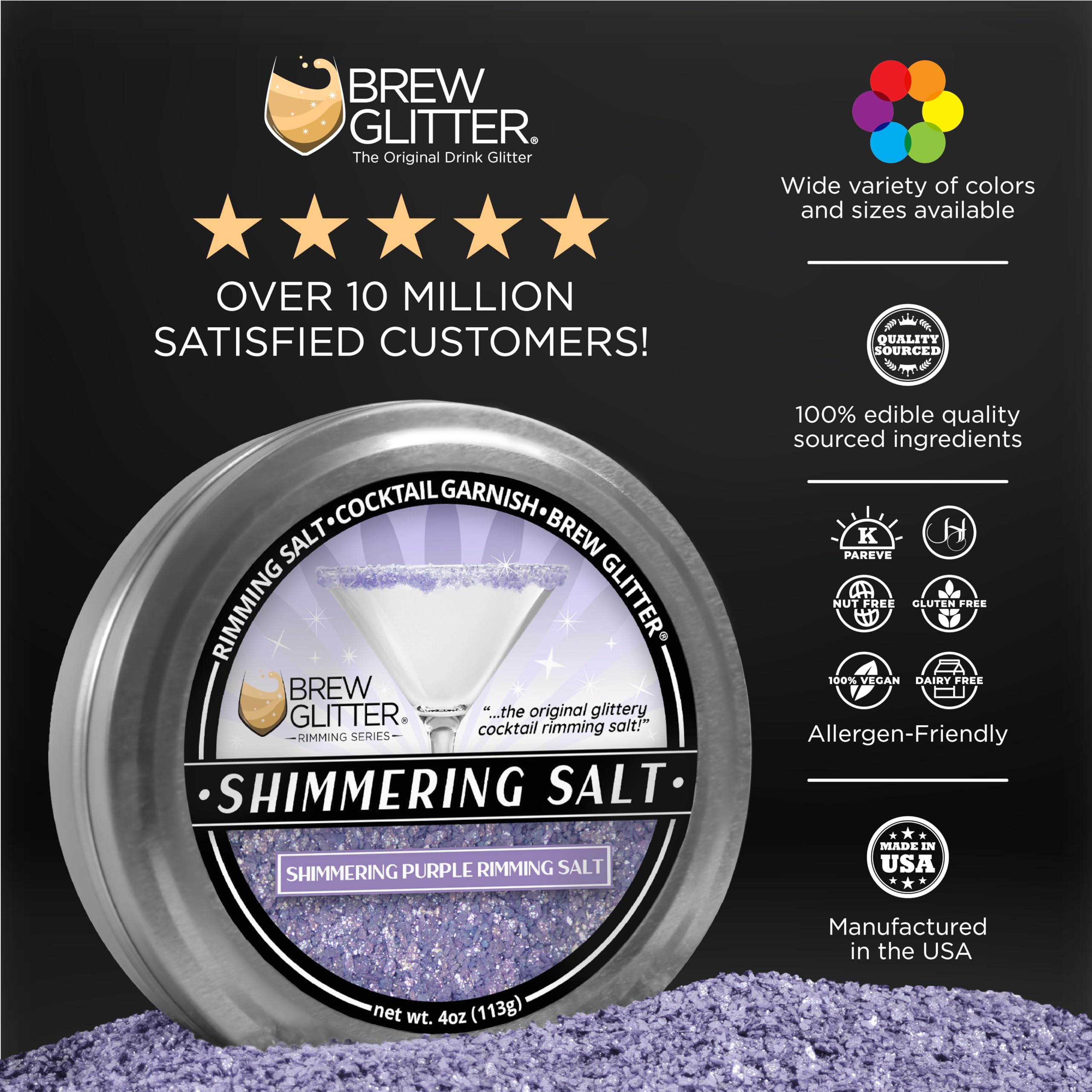 Brew Glitter - Shimmering Purple Rimming Salt (1LB, 1x Resealable Bag) Edible Glitter Blended Cocktail Garnish for Mixed Drinks and Beverages