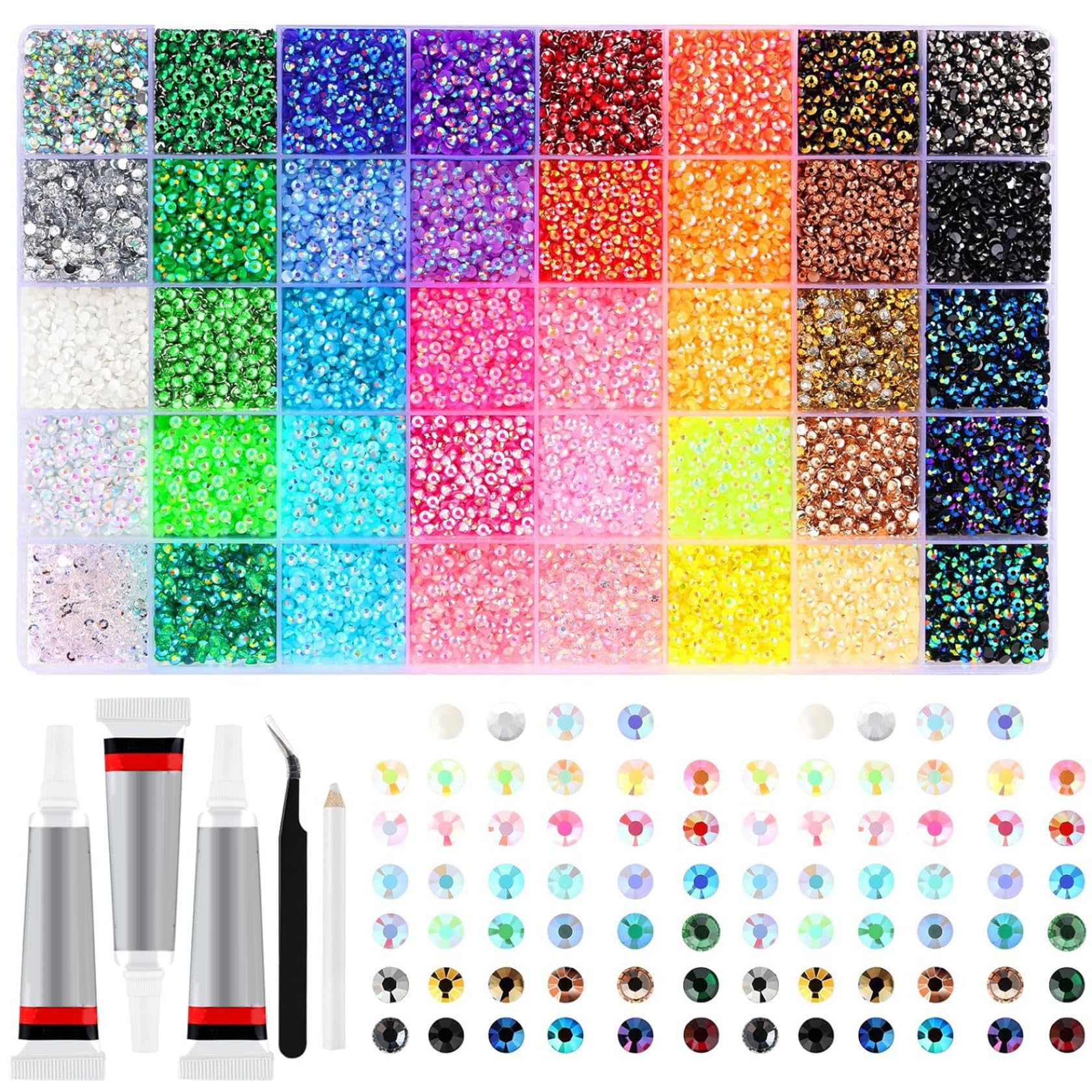 DAGLLGEW 32000Pcs Resin Rhinestones Bedazzling Kit with 3Pcs 10ml Glue, 0.3cm Colorful Rhinestones Bedazzler Kit for Craft Clothes Mugs Shoes Fabric Nail Art 40 Colors Bedazzler Bedazzled Gems