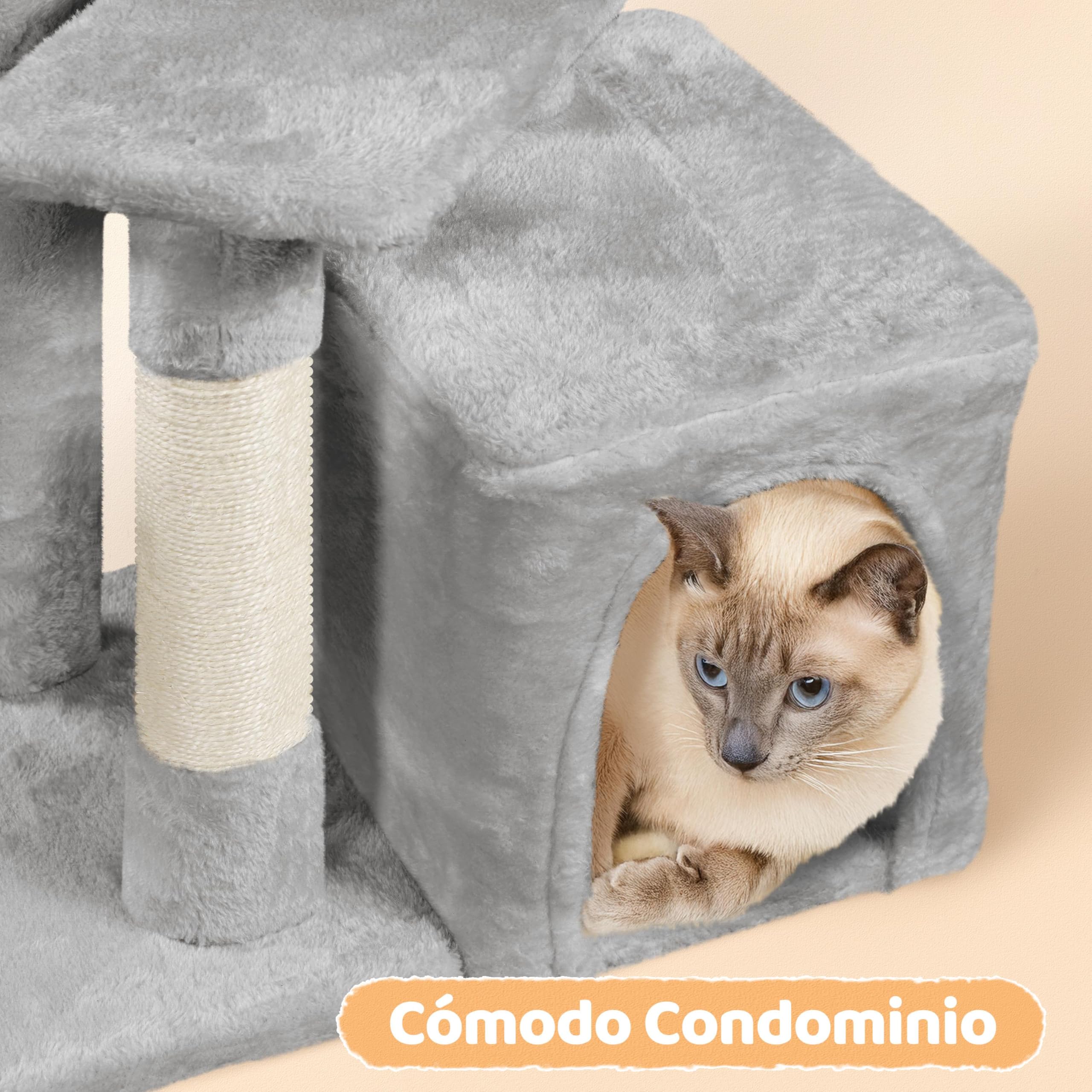 Yaheetech Árbol Rascador para Gatos con Poste Cesta Cuerda de Agarre 50x34.5x87 cm Castillo Torre para Gatos Gris Claro