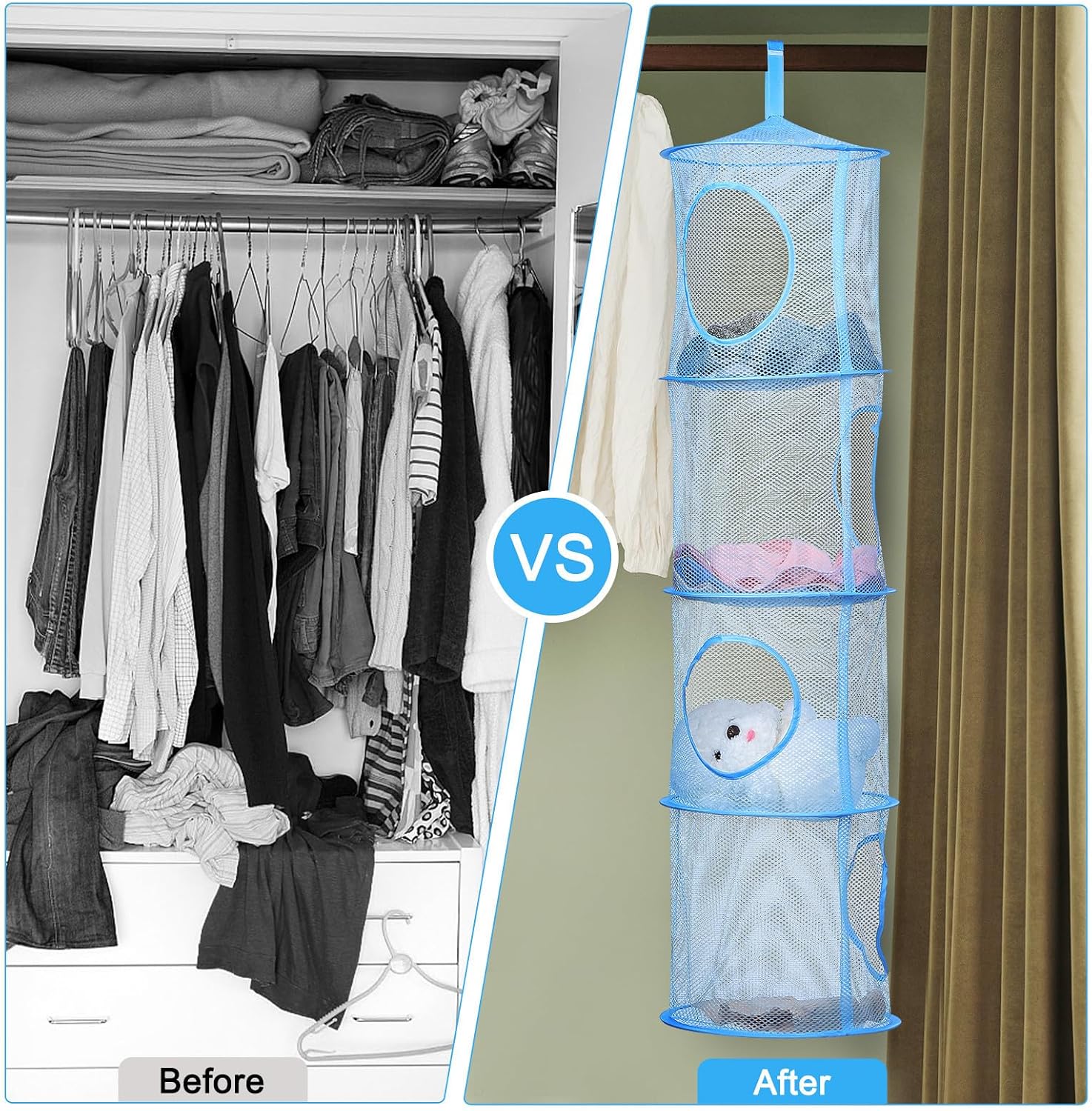 YARNOW 3 Pcs Hanging Storage Basket Mesh Clothes Drying Net with Multiple Compartments Polyester Organizer for Stuffed Animal and Storage