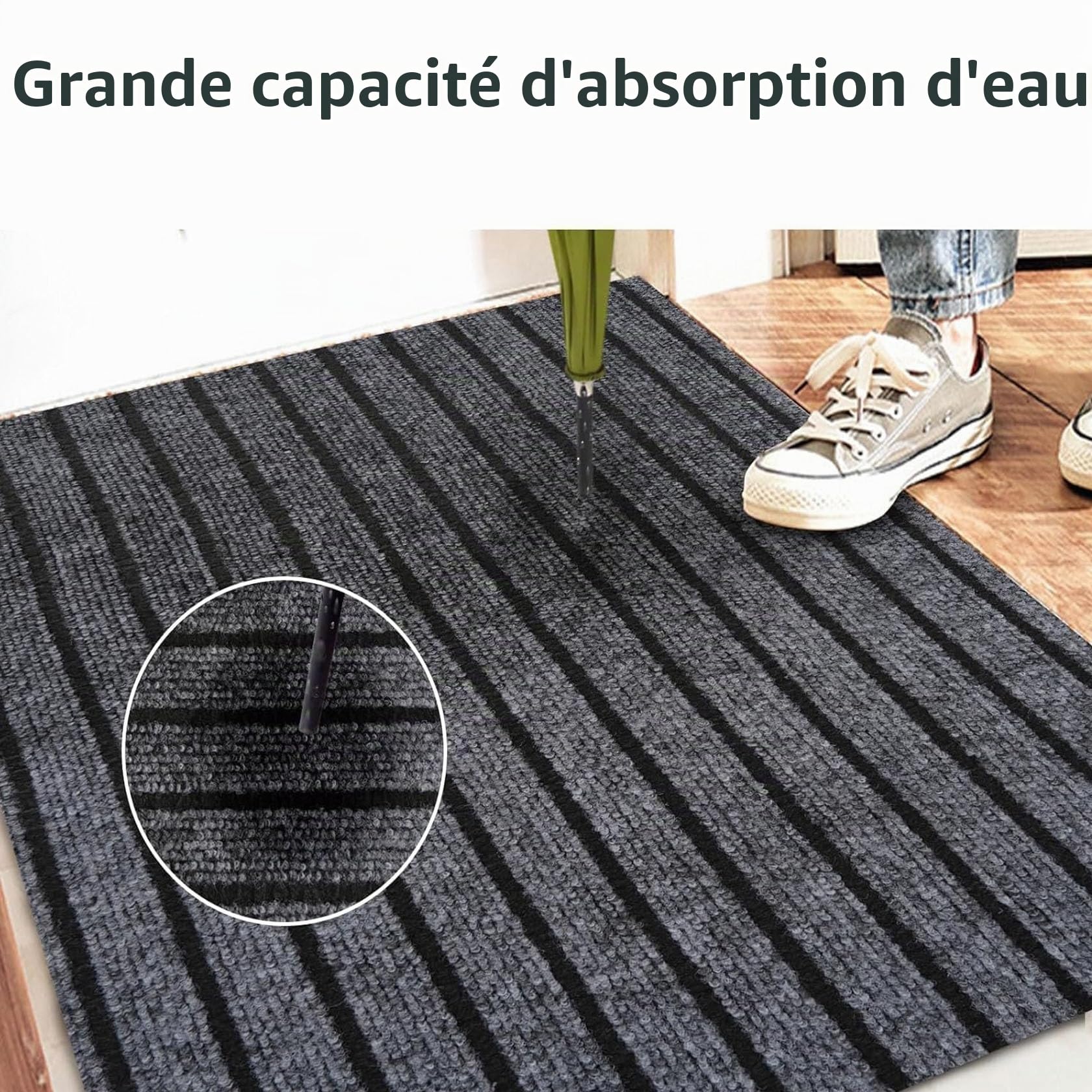 Tapis de Porte Paillasson 120 x 110 cm Antidérapant, Lavable, Absorbant Tapis pour L'Intérieur et L'Extérieur pour Chien, Entrée, Porte et Couloir, Noir