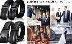 Men's Belt, Slide Genuine Leather Ratchet Belt with Automatic Buckle