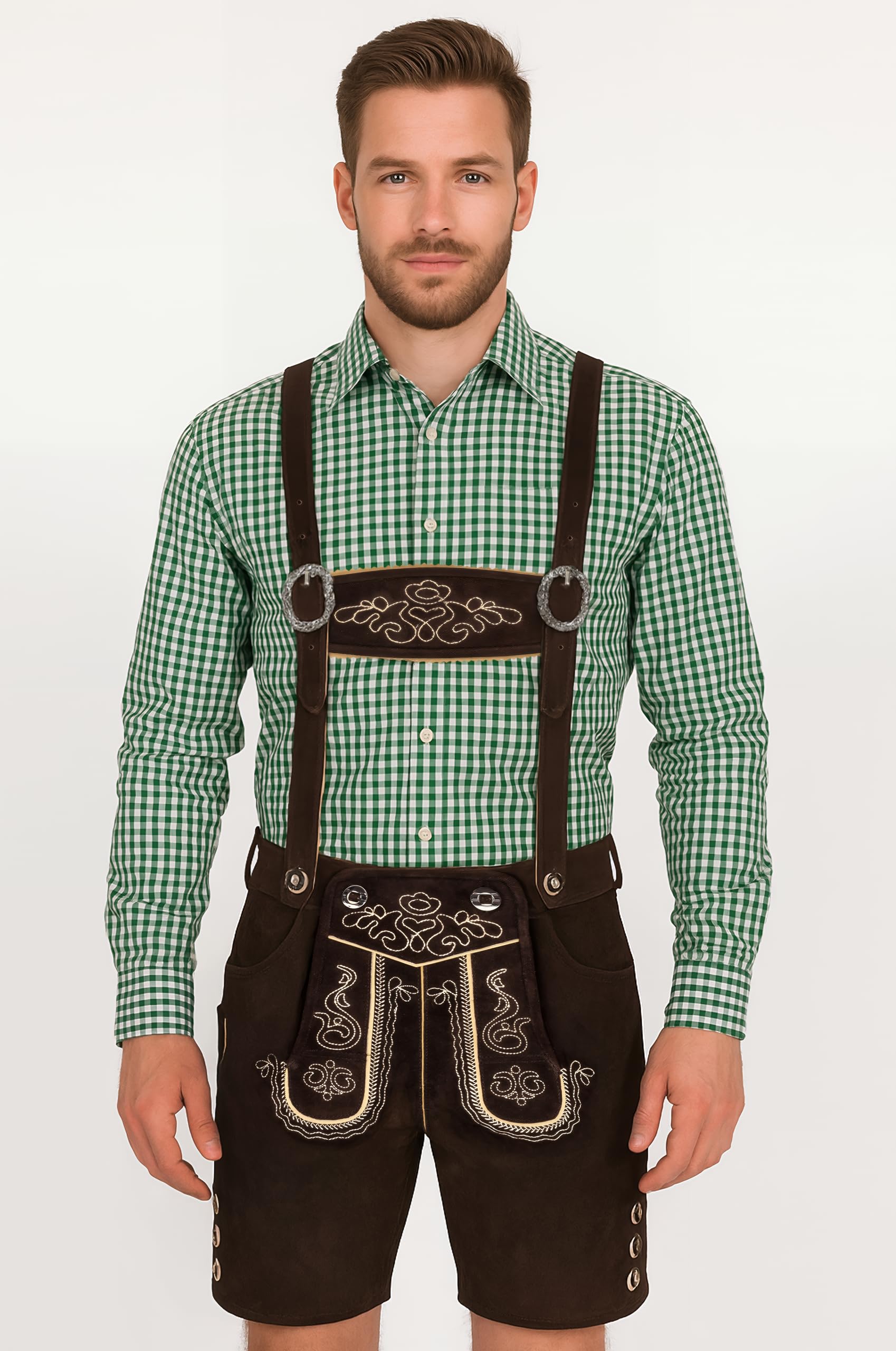 Camicia da uomo per Oktoberfest, camicia tradizionale a quadri, colore rosso, verde, blu, per il tempo libero, a maniche lunghe, in cotone, S-3XL, disponibile in 3 colori