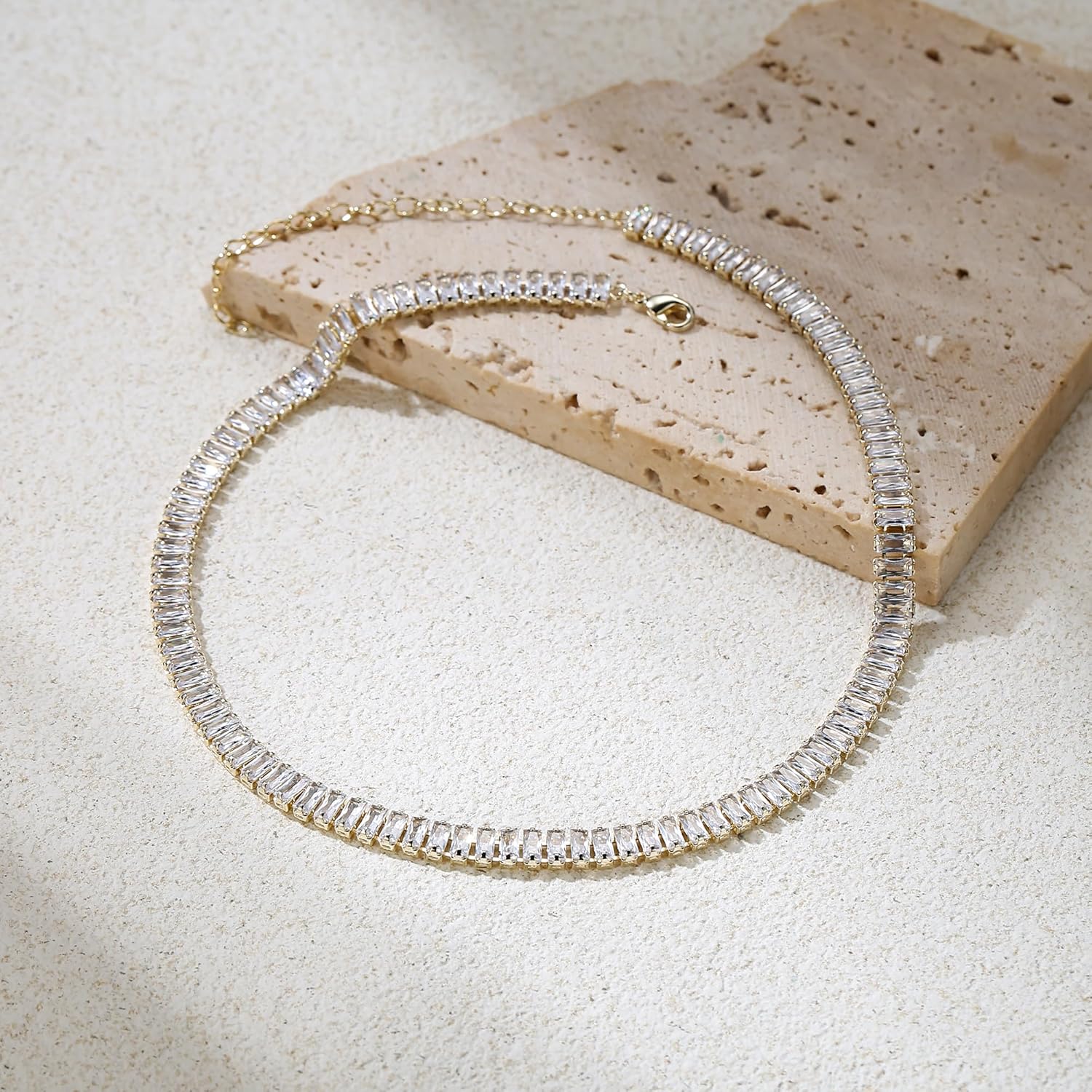 FANZE Sparkly Tennis Necklaces for Women Cubic Zirconia Gold Plated Choker Necklace Dainty Jewelry Gifts for Holiday Wedding Party Prom Valentines Day - Image 5