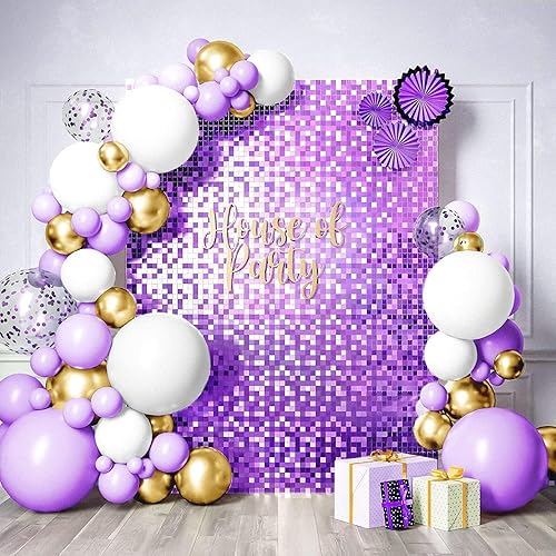 HOUSE OF PARTY - Paneles de fondo de pared con lentejuelas cuadradas de arcoíris (paquete de 24 unidades), fondo de fotos con purpurina para