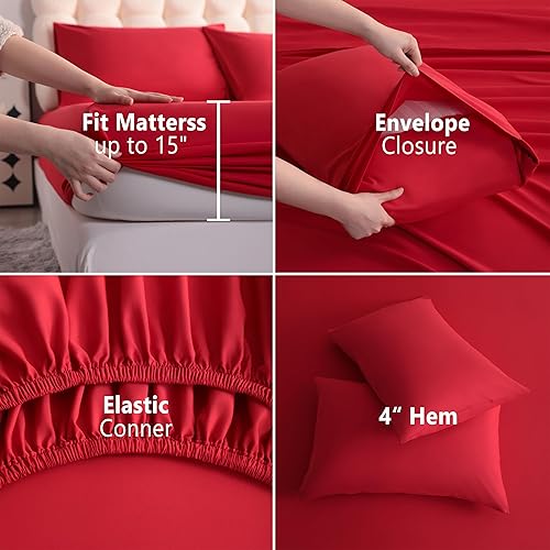 Vista 135 de NTBAY Juego de sábanas de 3 piezas, 100% microfibra tamaño individual, 1800 hilos, súper suave y acogedor, resistente a las arrugas, a la Aqua