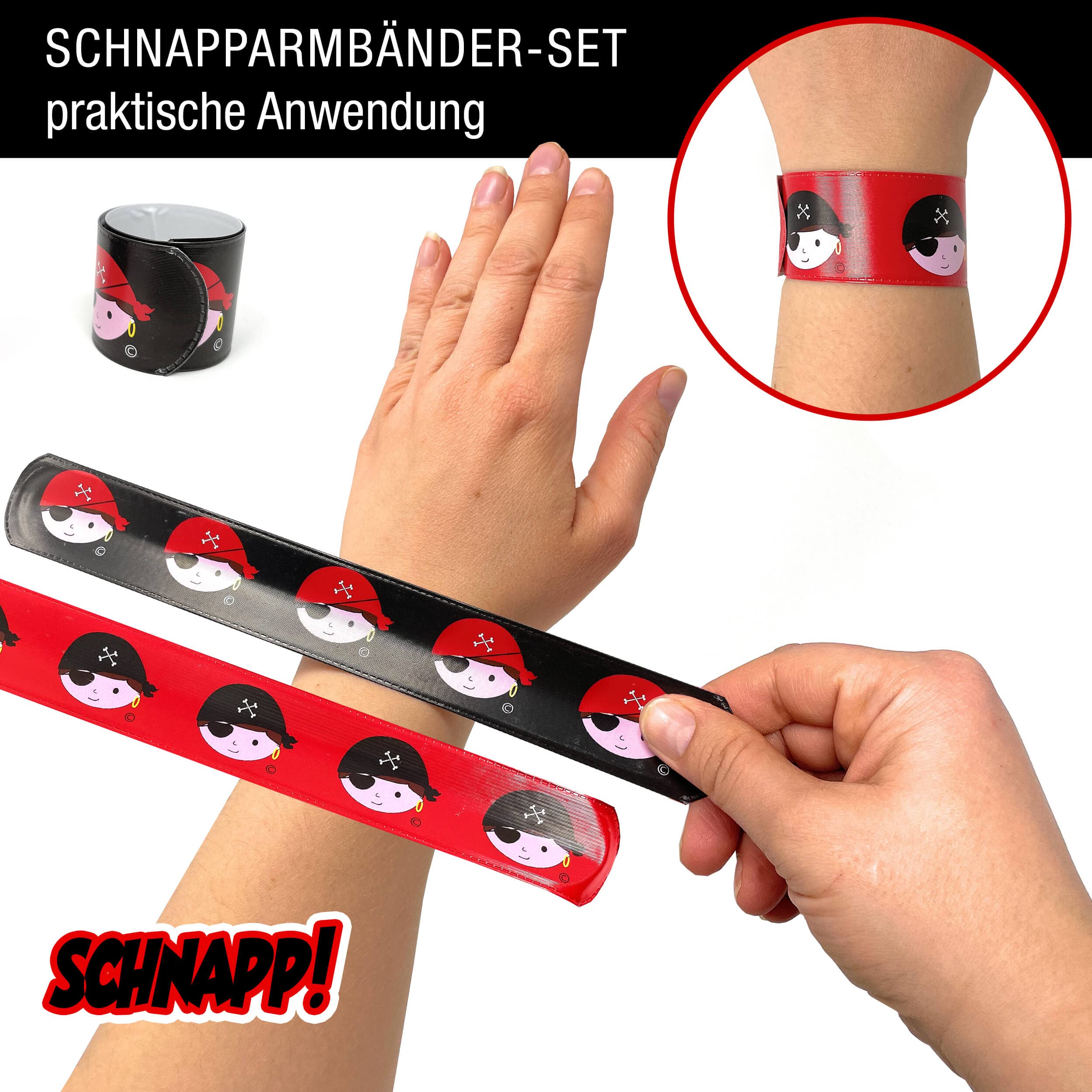 LG-Imports Piraten klikarmbanden klaparmband piratenfeest (6 zwart/6 rood