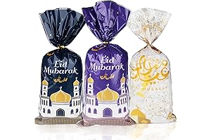 Eid Mubarak Goodie Bags with Twist Ties (100 Pack), Eid Mubarak Candy...