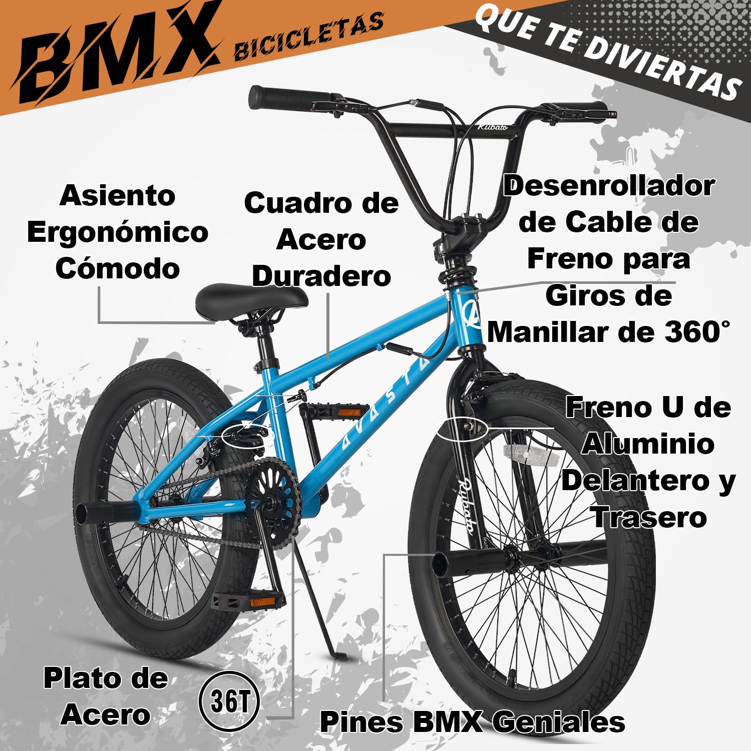 AVASTA Bicicleta BMX Estilo Libre para niños de 20 Pulgadas, para niños de 6 7 8 9 10 11 12 13 14 años, niñas, Adolescentes Principiantes con 4 Clavijas y giroscopio de 360 ​​Grados, Azul