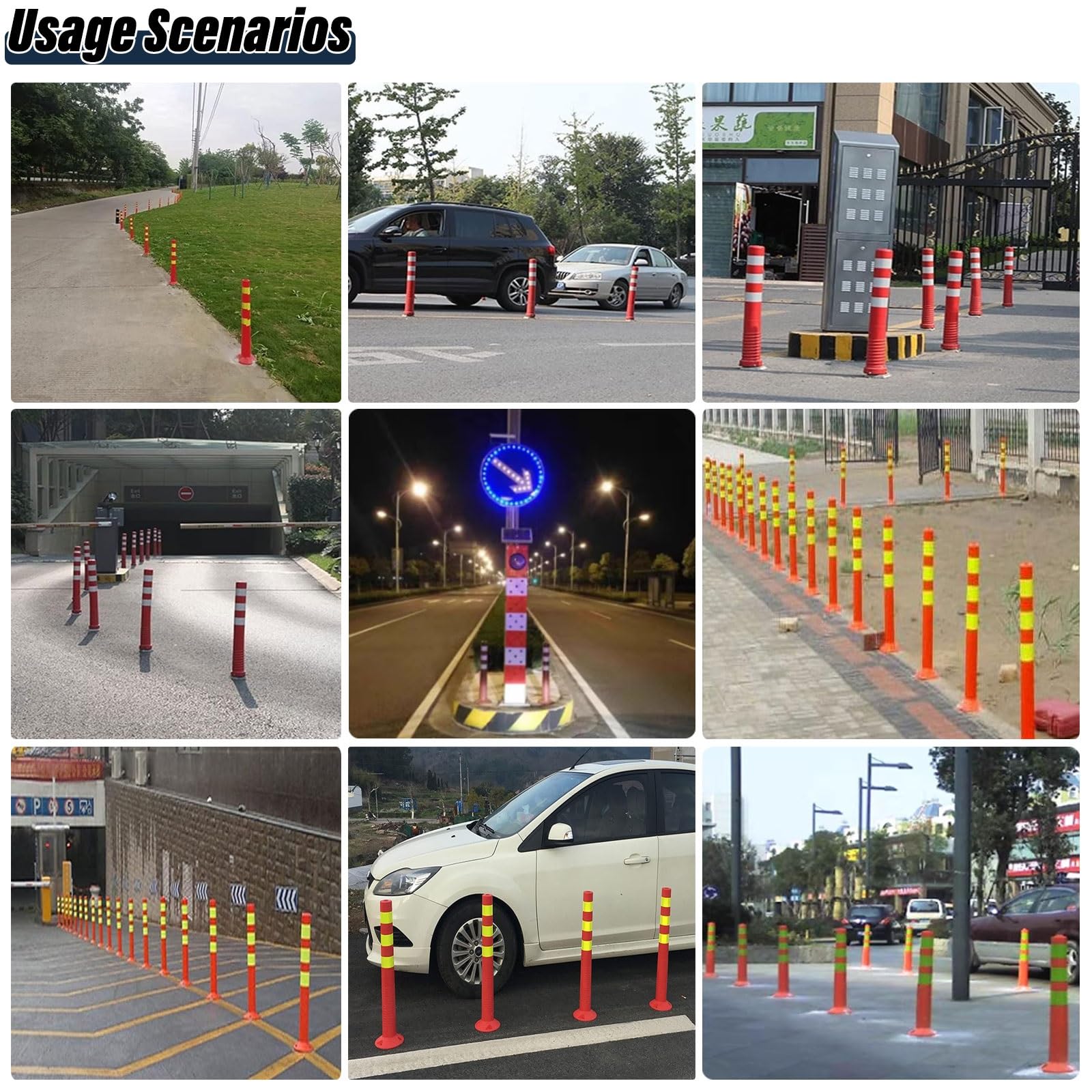 Conos delimitadores de seguridad vial, postes de tráfico flexibles de PU con banda reflectante, 2 unidades, señal de precaución para entrada de vehículos