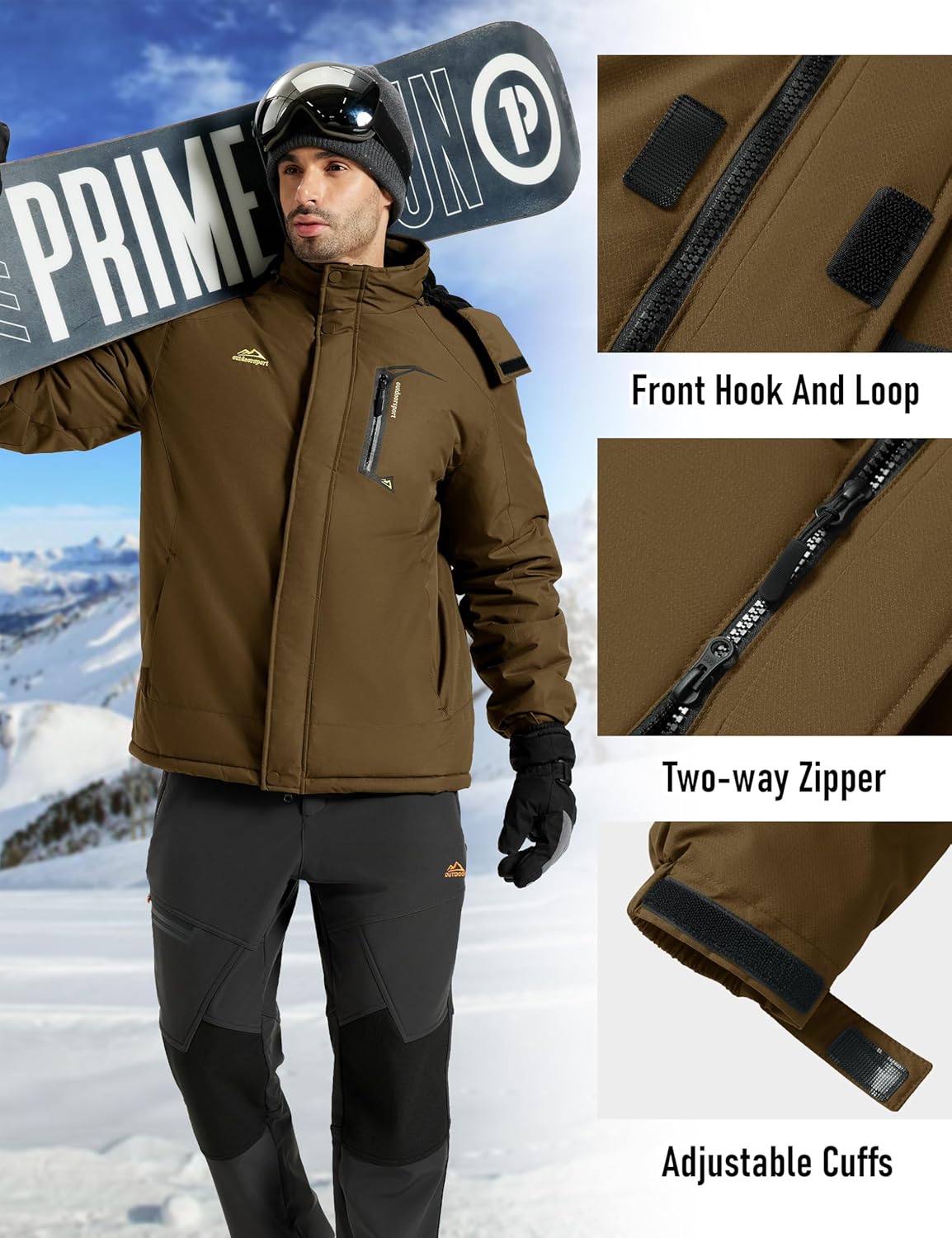 MAGCOMSEN Winter Coats for Men Ski Snow Jacket Waterproof Fleece Insulated Jackets Outdoor Snowboard Warm Parka Raincoat - Image 6