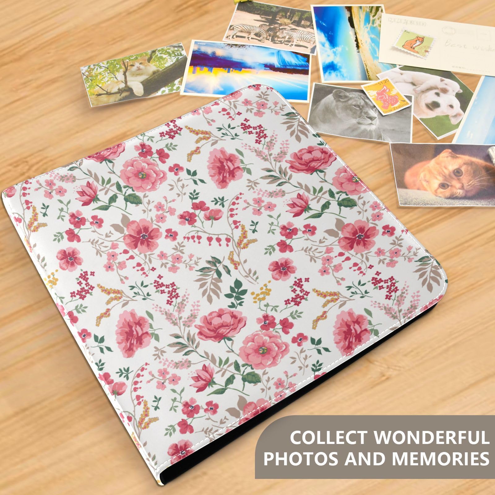 Álbum de fotos para fotos, autoadhesivo, estantería de fotos, álbumes familiares para fotos, 15,2 x 20,3 cm, flores blancas y rojas