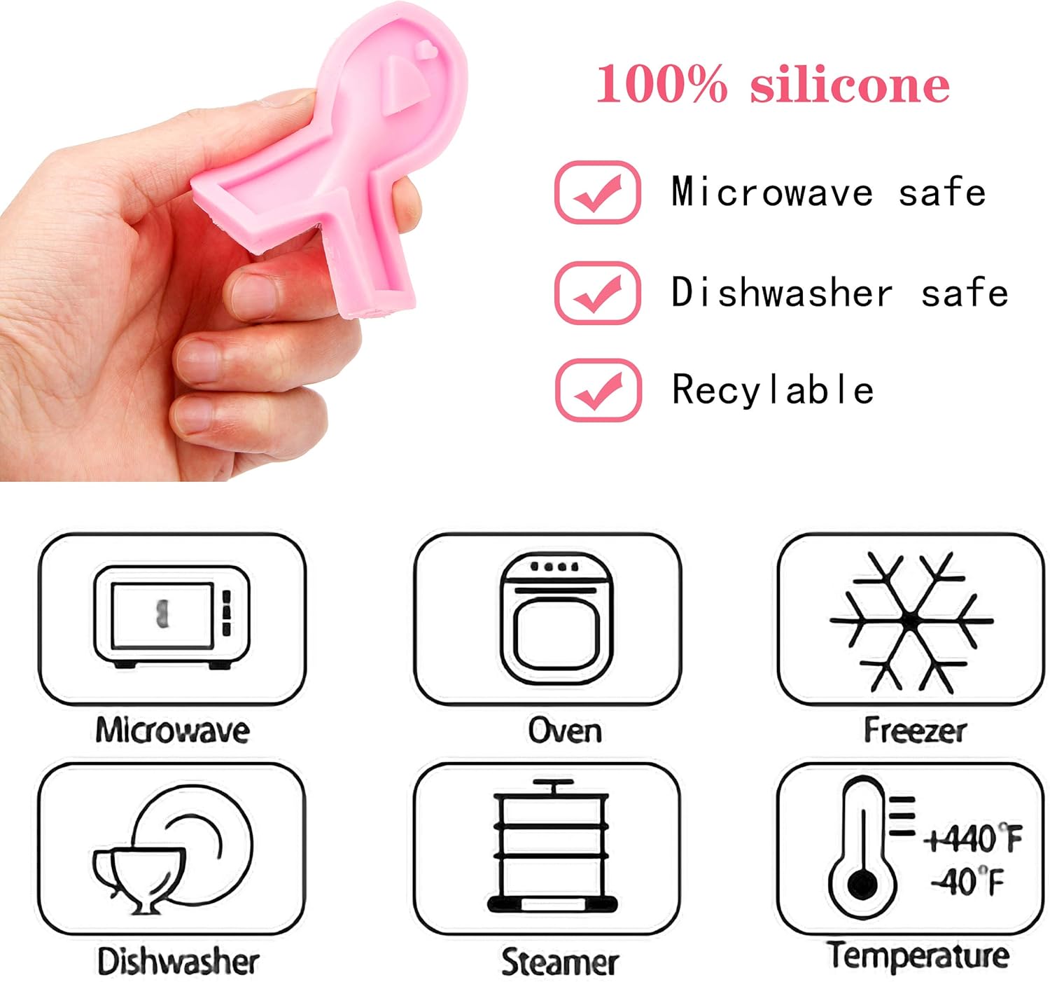 Tanlee 4 Pieces Ribbon Silicone Mold Handmade Awareness Ribbon Silicone Mold with Hole Keychain Silicone Mold for DIY Chocolate, Cake, Pudding, Ice Cream or Keychain