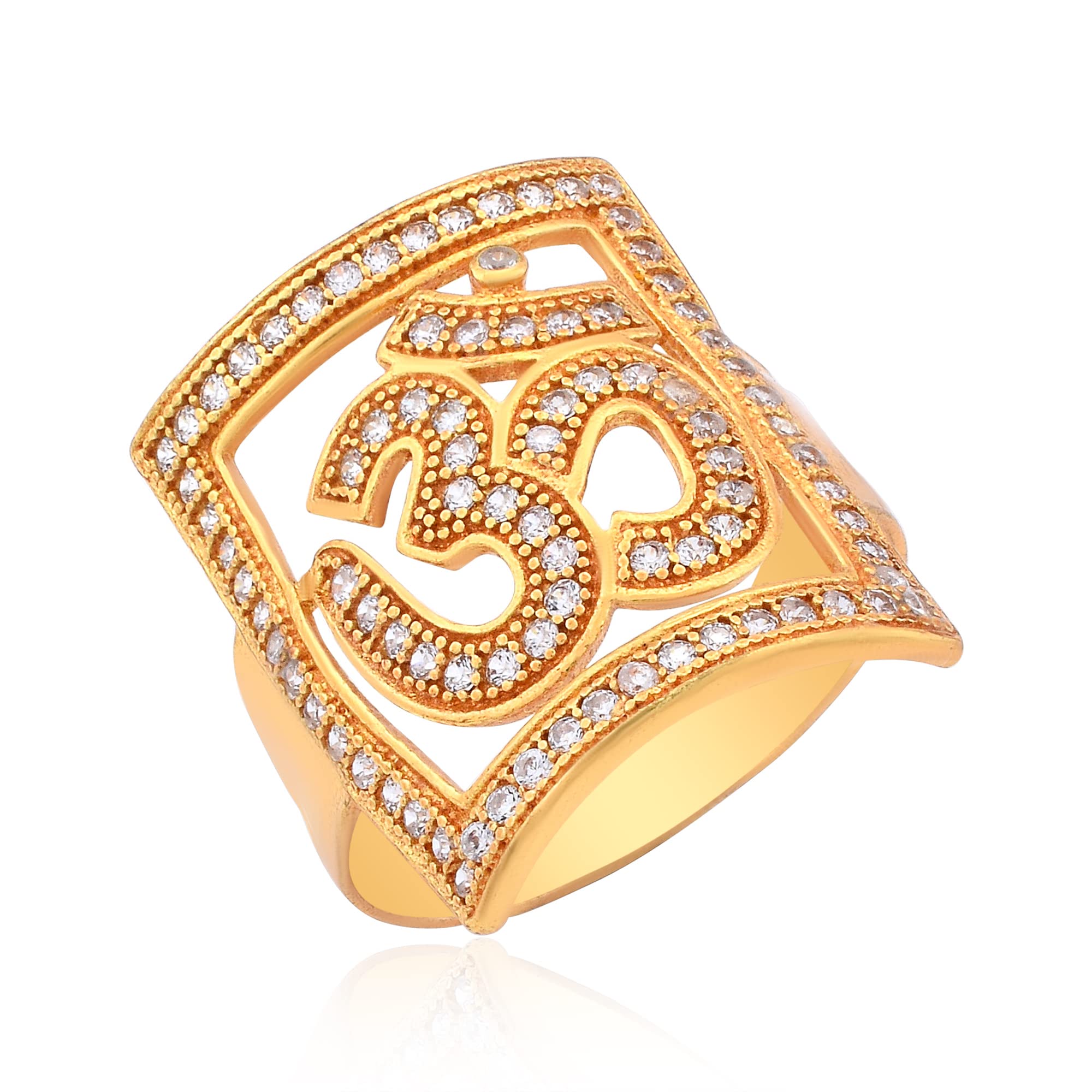 morir Gold Plated Brass CZ Studded Aum Ohm Om Spiritual Religious Ring For Women Men-picture-53