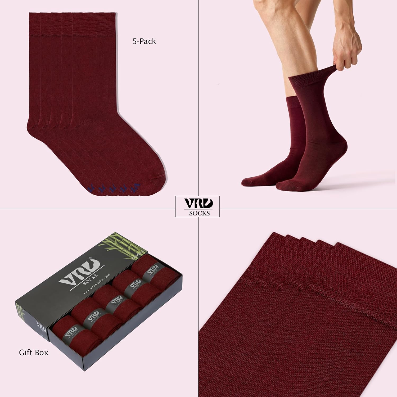VRD Mens Dress Socks, Bamboo Rayon 5-Pack Solid Design Crew Length Mid-Calf Socks for Men Shoe Size 8-13 - Image 3