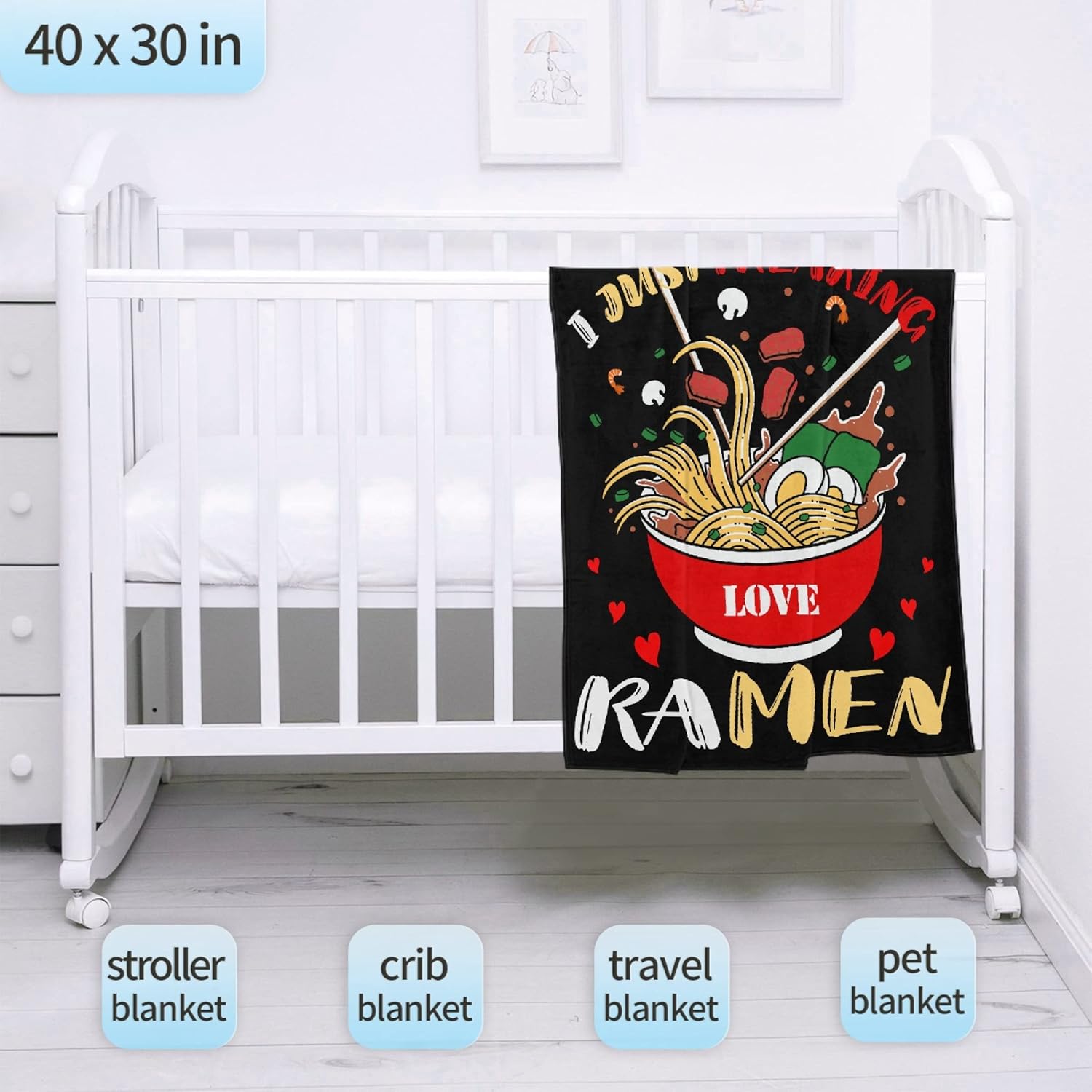 I Just Freaking Love Ramen Soft Blanket for Couch Nap All-Seasons Animal Tapestry Home Decor- Gifts for Child Women Fuzzy Cozy Throws 30"x40" for Pet - Image 3