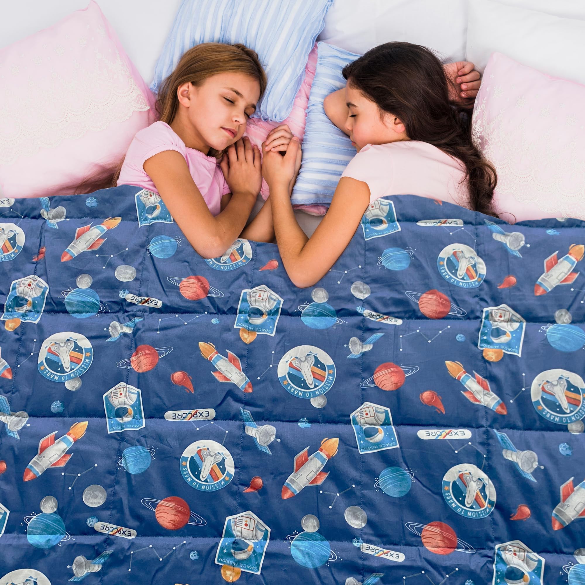 Dailydream Coperta con Peso per Bambini | 104x150 | 3,2 kg | Motivo Space | in 100% Cotone | con Riempimento di Perle di Vetro | Coperta Pesante per Dormire | Coperta Ponderata | Coperta Terapeutica |