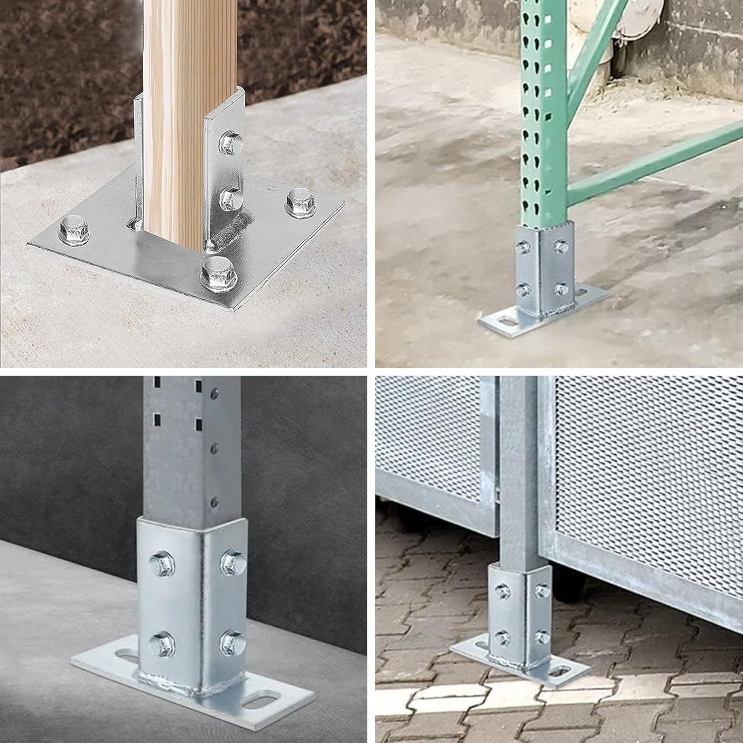 8 Pack - 4 Hole Post Base Channel, 6" Square for All 1-5/8" Strut Channel, Side Orientation - Heavy Duty, Electro-Galvanized (8)