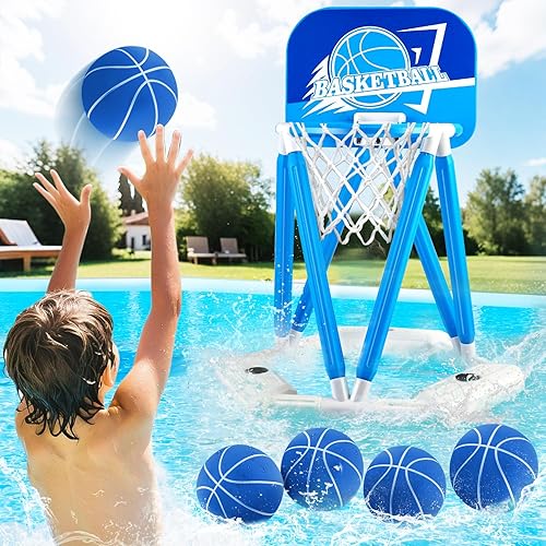 Aro de baloncesto para piscina, juguete flotante de aro de baloncesto para juego de agua con 4 pelotas de baloncesto, juegos de piscina de verano
