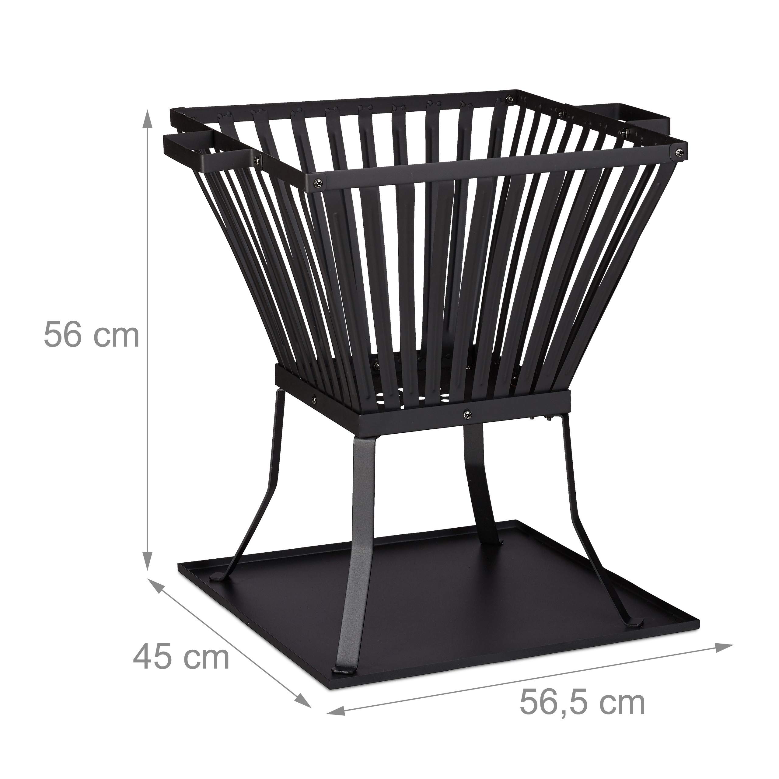 Relaxdays, noir Panier à feu XL avec tisonnier, Brasero de jardin et terrasse avec emplacement bûches, 56x56,5x45 cm