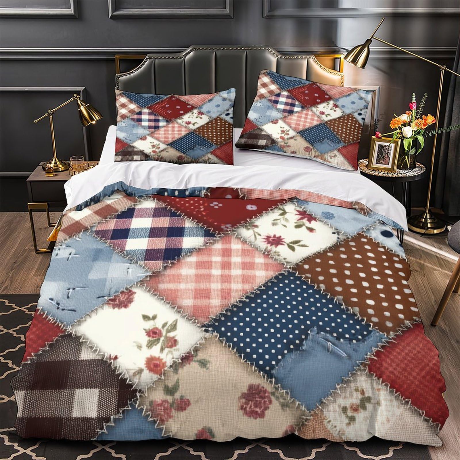Housse de couette vintage 140x200cm pour chambre d'adulte style bohème chic