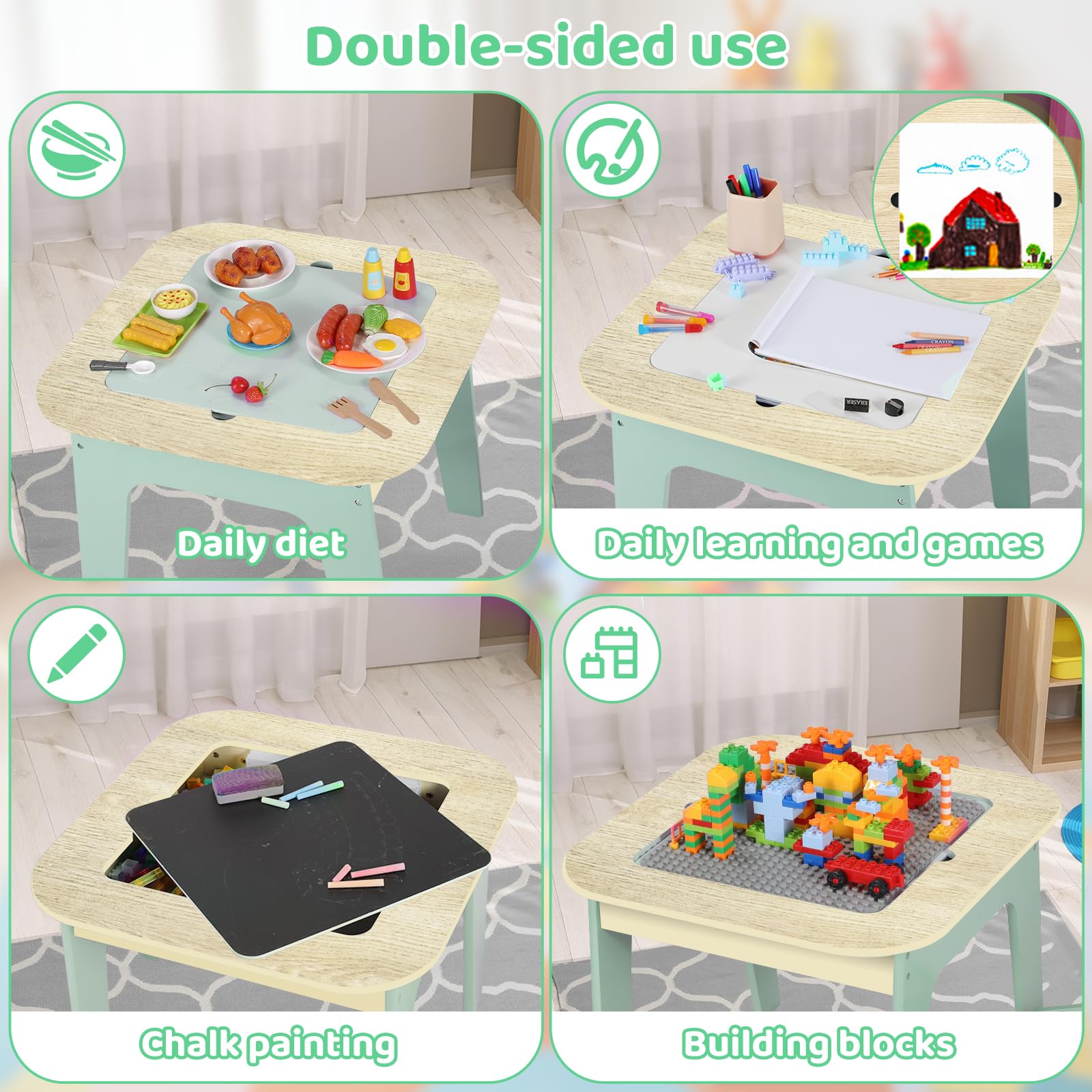 Lilleven Kindertafel Rond Met 2 Stoelen - Kindermeubel Set Voor Peuters Kleuters Hout Wit Met Houten Poten Speeltafel Eettafel