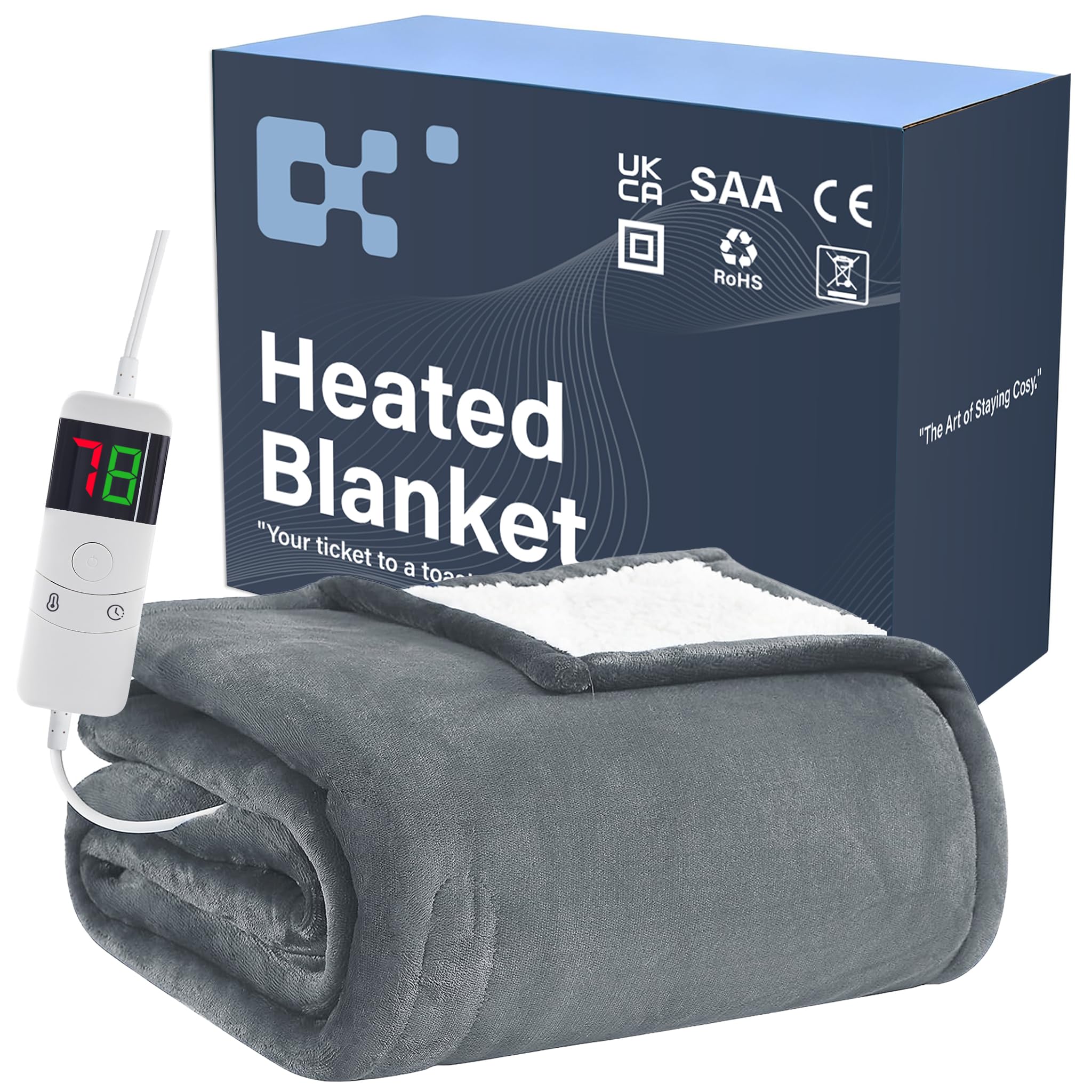 BOMOVA Electric Heated Blanket Single Throw (130x160cm,Grey)-Flannels Fleece Winter Warm B...