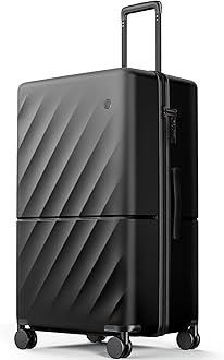 NINETYGOTrunk Luggage 29 Inch, Large Checked Luggage with Double Spinner Wheels, Anti-Burst Zipper, Hard Case PC Suitcase, Lightweight Travel Luggage, TSA Approved (Onyx Black, Hudson)