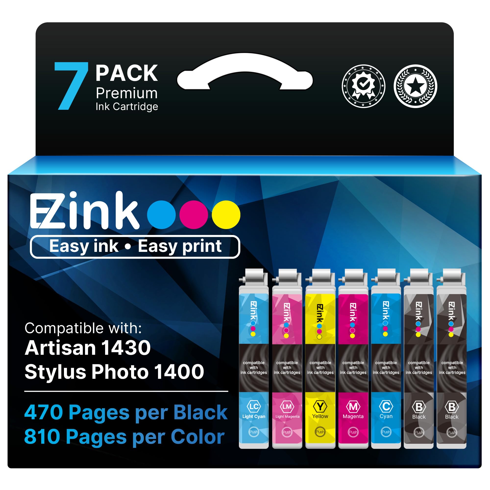 E-Z Ink Remanufactured Replacememt for 79XL Ink Cartridge Combo Pack | for Epson Artisan 1430 and Stylus Photo 1400 Printer (2 Black 1 Cyan 1 Magenta 1 Yellow 1 Light Cyan 1 Light Magenta 7 Pack)