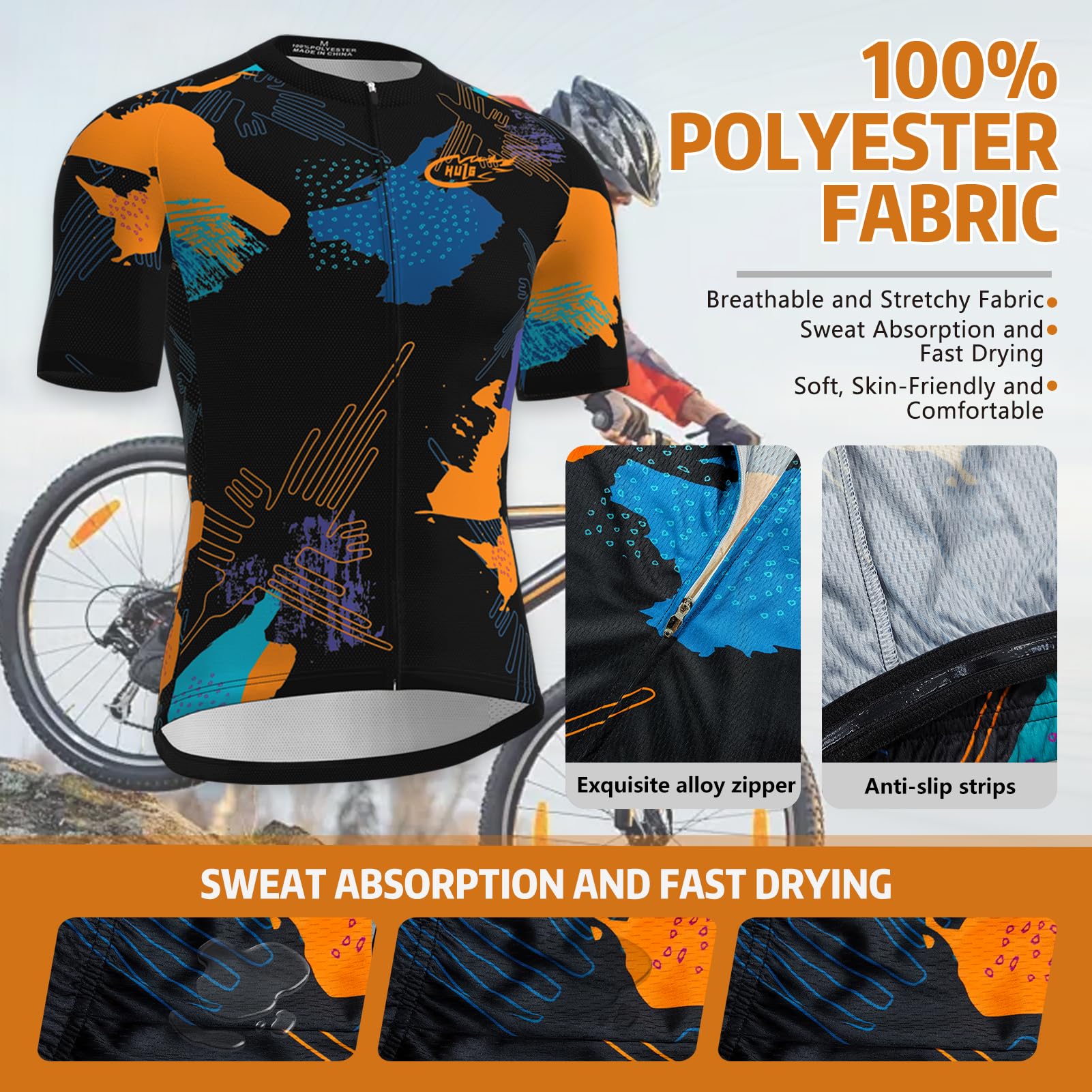 HULG Maglie da Ciclismo da Uomo,Maglia Ciclismo con Manica Corta Maglietta MTB Traspirante Asciugatura Veloce Riflettente per Multi-Sport Mountain Bike Ciclismo Palestra