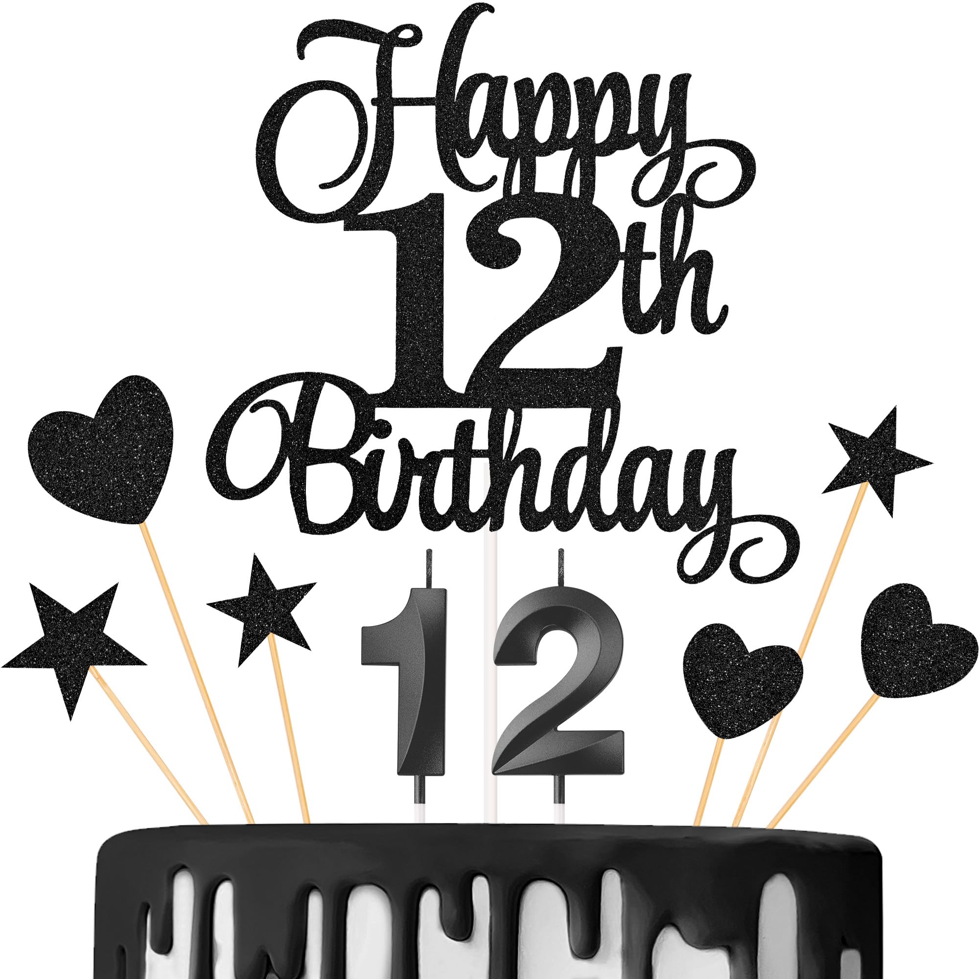 Lecferrarc 12th Birthday Cake Decorations, 12th Birthday Candles Cake Numeral Candles and Glitter Happy 12th Birthday Cake Toppers Set for Birthday
