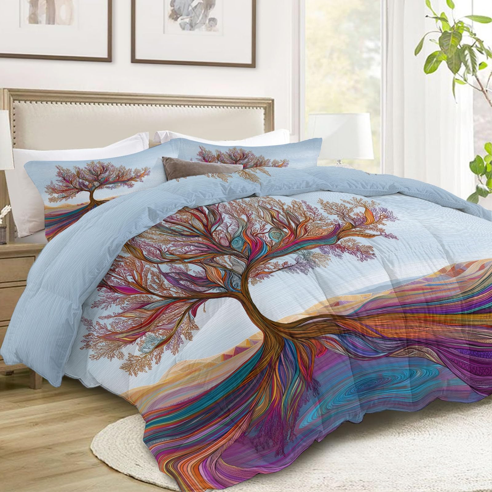 Genérico Edredón Invierno 240x260cm Árbol De La Vida Abstracto Y Colorido Edredón Nórdico Acolchado Suave Cálido y Transpirable con 2 Fundas Almohada 50x70cm, Lavable, 4 Estaciones