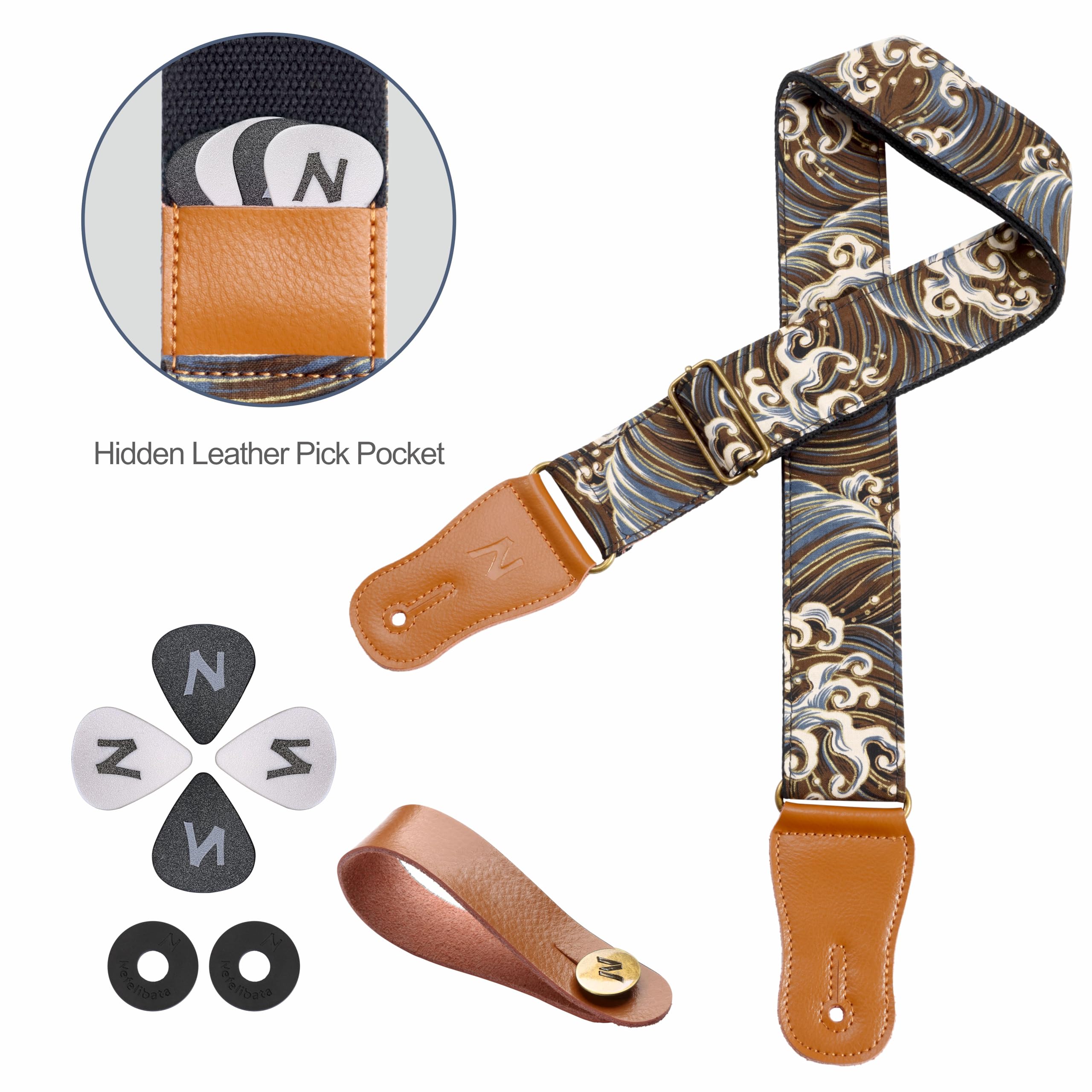 Sangle De Guitare En Cuir Nefelibata 2,5" Avec Rembourrage Mousse - Pour Guitare Acoustique, Électrique Et Basse