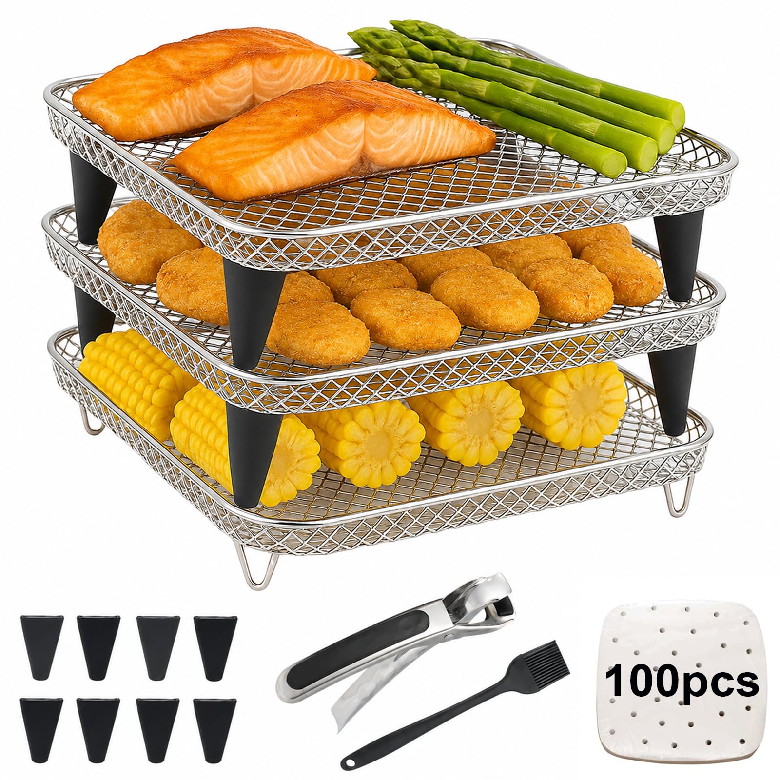 Magla Square Air Fryer Rack Set. Compatible with Ninja Air Fryer Speedi 5.7L, Max Pro 6.2L, Cosori Air Fryer 5.5L, 6.4L and Tefal Air Fryer 6.5L etc. Air Fryer Basket. Air Fryer Accessories. UK Brand