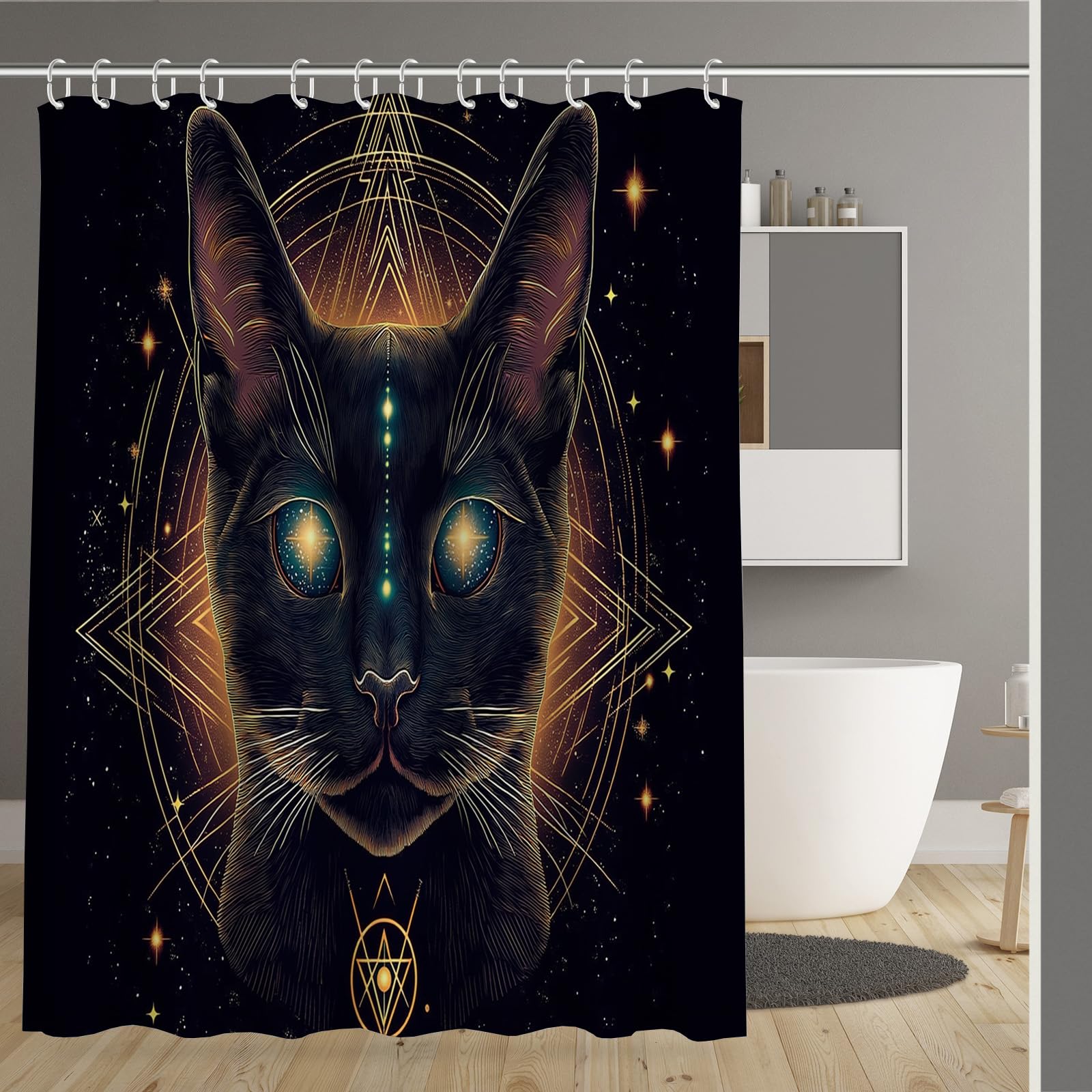 Rideau de bain rideaux de douche chat mystère pour baignoire familiale