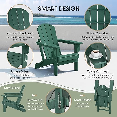 Miniatura 7 de WestinTrends Malibu - Juego de 2 sillas Adirondack plegables de polietileno para exteriores, color verde oscuro