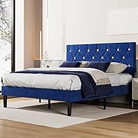 Vista 27 de VECELO Marco de cama tamaño completo con cabecera capitonada de diamante, plataforma de cama tapizada con soporte de listones de madera, no necesita