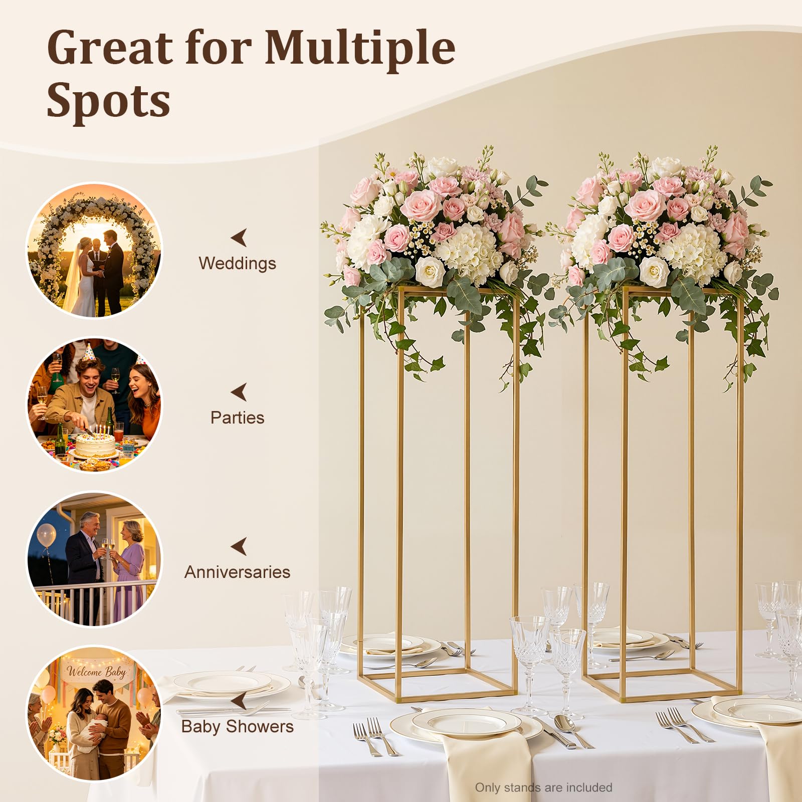 Juego de 10 escaleras de metal doradas para plantas, soporte para flores con maceta, estante decorativo para bodas, fiestas y decoración del hogar