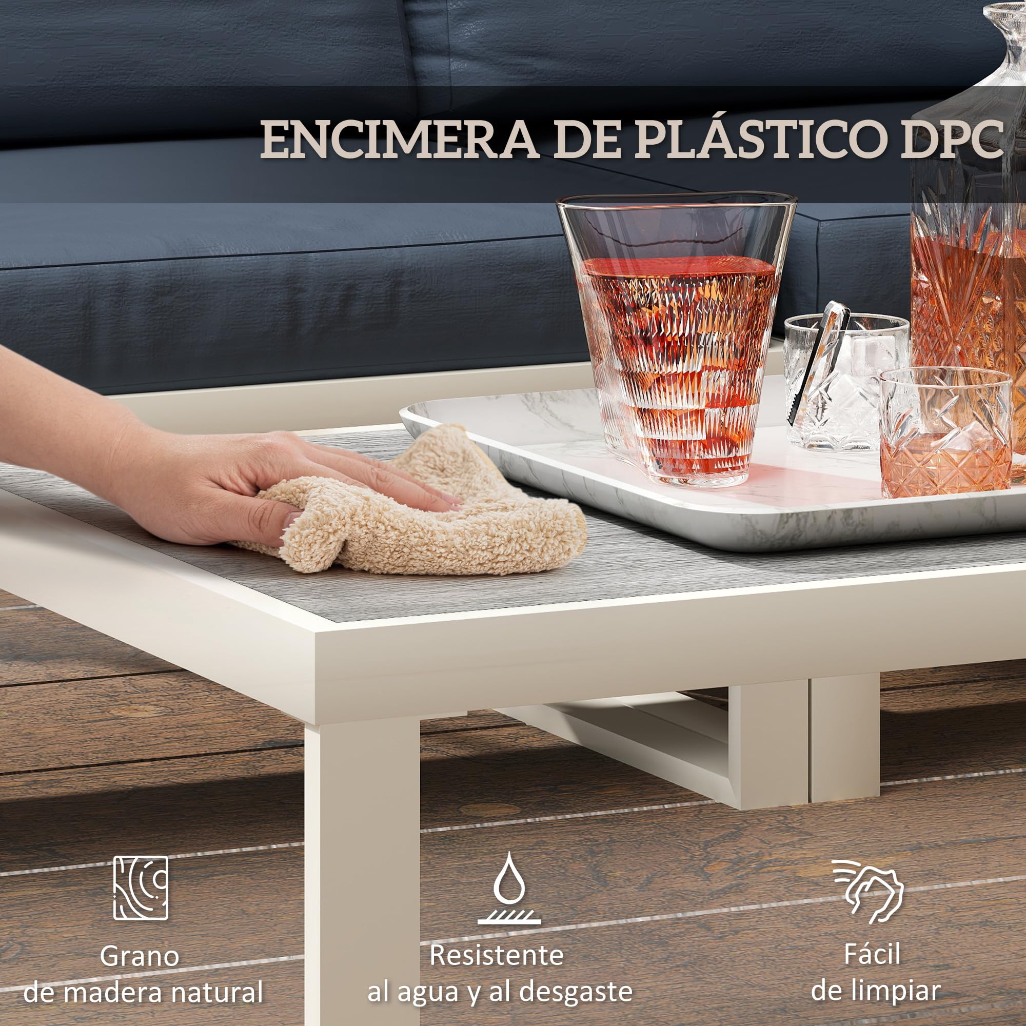 Outsunny Conjunto de Muebles de Jardín Exterior de 4 Piezas Sofá Seccional Exterior Forma de L con Sofá de Esquina y 2 Sofás de 2 Plazas con Mesa de Centro DPC Asiento Regulable y Cojines Beige y Gris