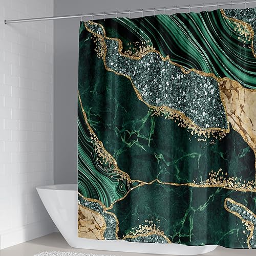 Miniatura 2 de Juego de 4 cortinas de ducha de mármol, modernos juegos de baño con tapa de inodoro, tapete de contorno y tapete de baño, decoración de baño de lujo