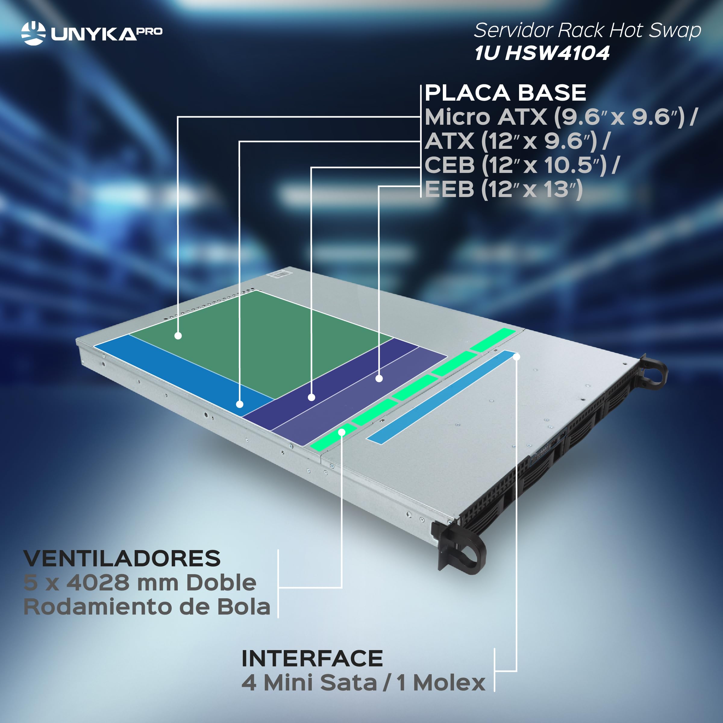 UNYKAch 1U HSW4104 Serveur Rack, Caisse Rack, Hot Swap