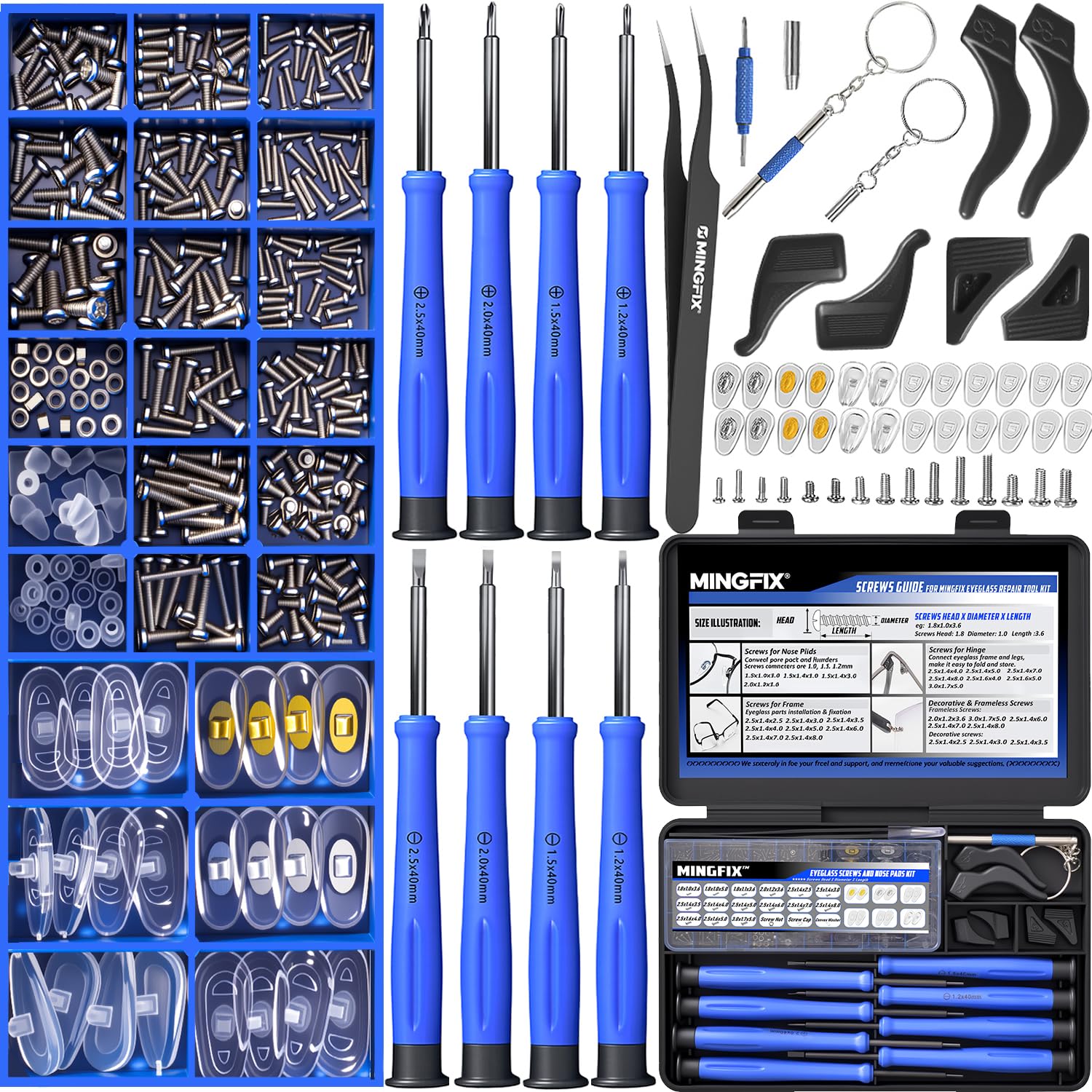 Eye Glasses Repairing Kit MINGFIX Magnetic Eyeglass Repair Tool Set with Multiple Size Screws 8 Precision Screwdrivers Nose