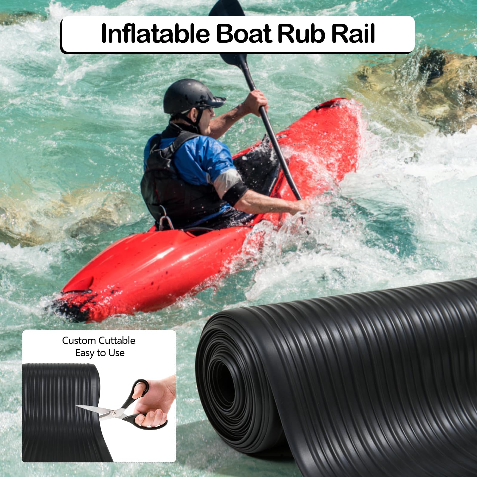 Gummi Schutzstreifen für Kajaks, 5 m x 20 cm Schlauchboot Verschleißstreifen Schwarz Pannenschutz Kaischutz Bootsgummiband für Kajaks Kanus Schlauchboote Schnellboote