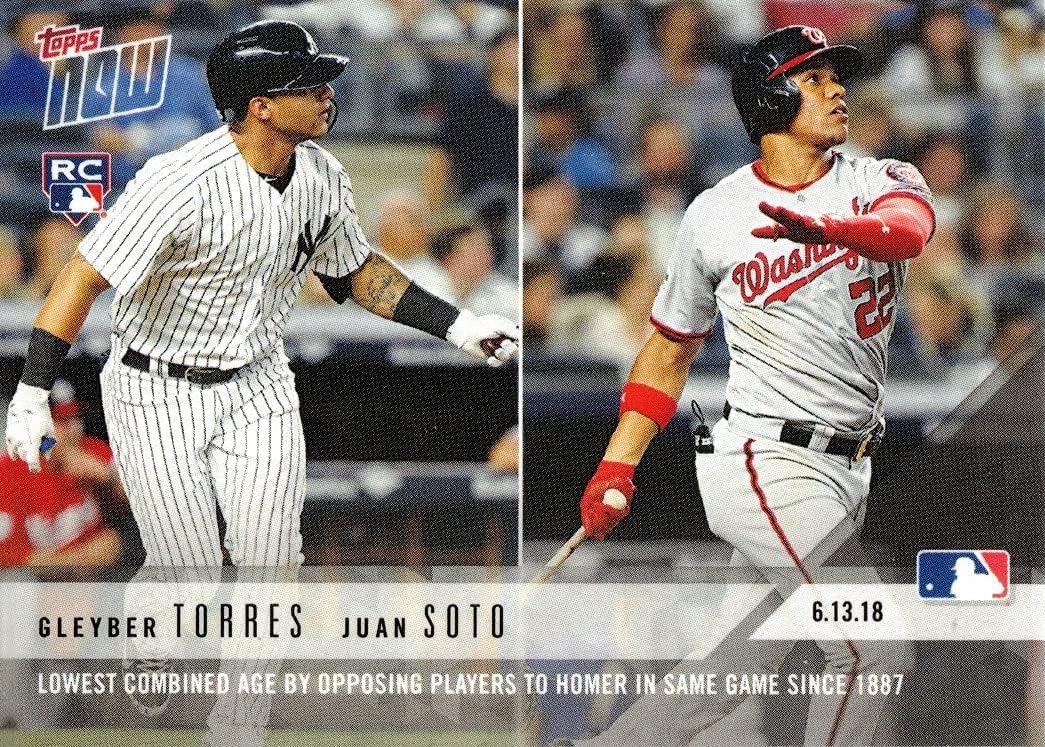 Topps Now Baseball #323 Gleyber Torres y Juan Soto Dual Rookie Card 2018  Solo 2,769 hechos!