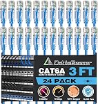 CableGeeker Cat6A Ethernet Patch Cable 1ft-12Pack Blue, High-Speed 10Gpbs, 550MHz Slim Patch Cables, 28AWG Flexiable Network Cable with Gold Plated, Snagless Ethernet Cable for Patch Panel