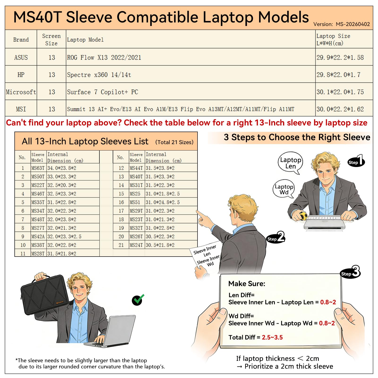 Smatree MS40T Protección rígida 13 Pulgadas Funda para portátil Compatible con HP Spectre x360 14/14t, para ASUS ROG Flow X13, MSI Summit 13/E13 AI/E13 AI Evo/E13 Flip, para Microsoft Surface 7