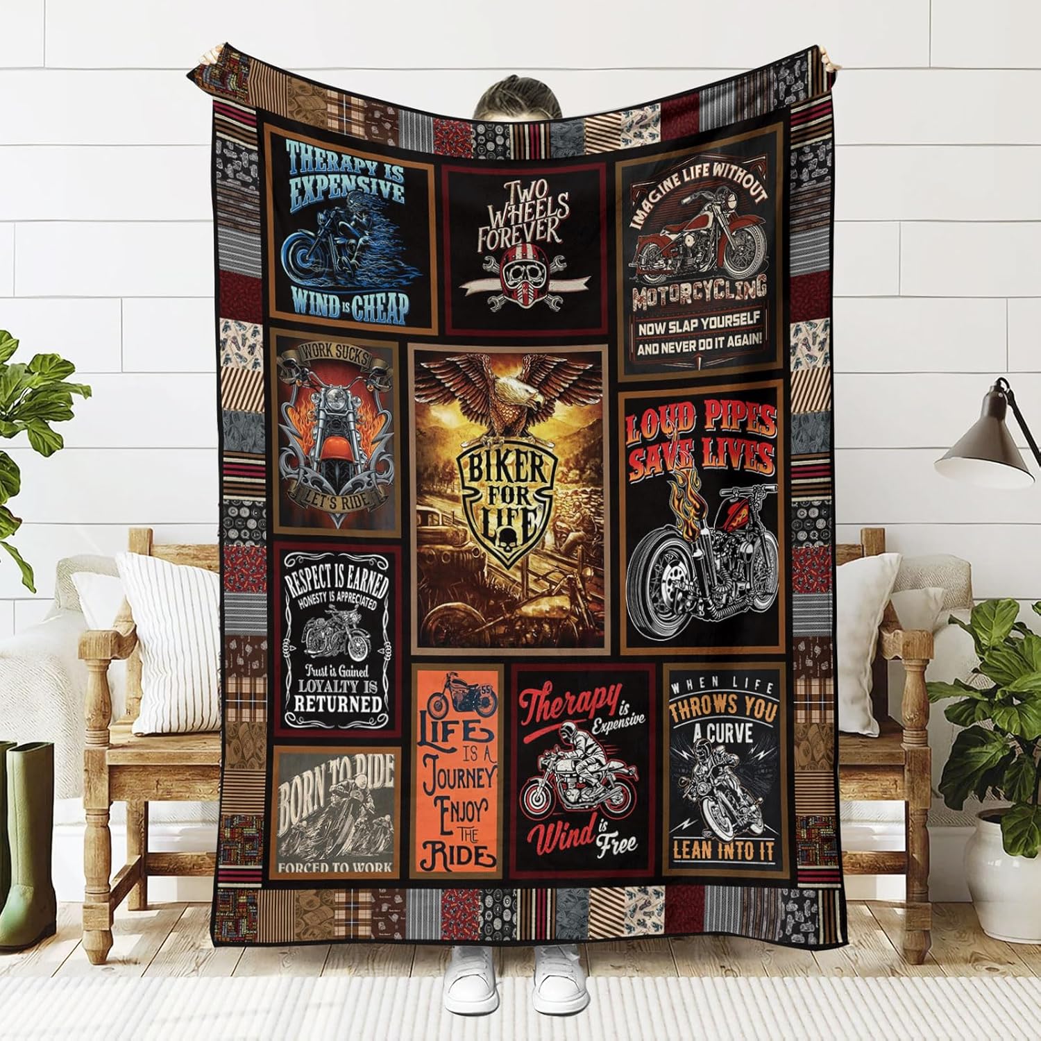 Motorcycle Blankets Super Soft Flannel Fleece Throw Blankets for Bed Sofa and Couch Cool Motorcycle Gifts for Men and Women Fluffy Warm Riding Blankets - Image 7