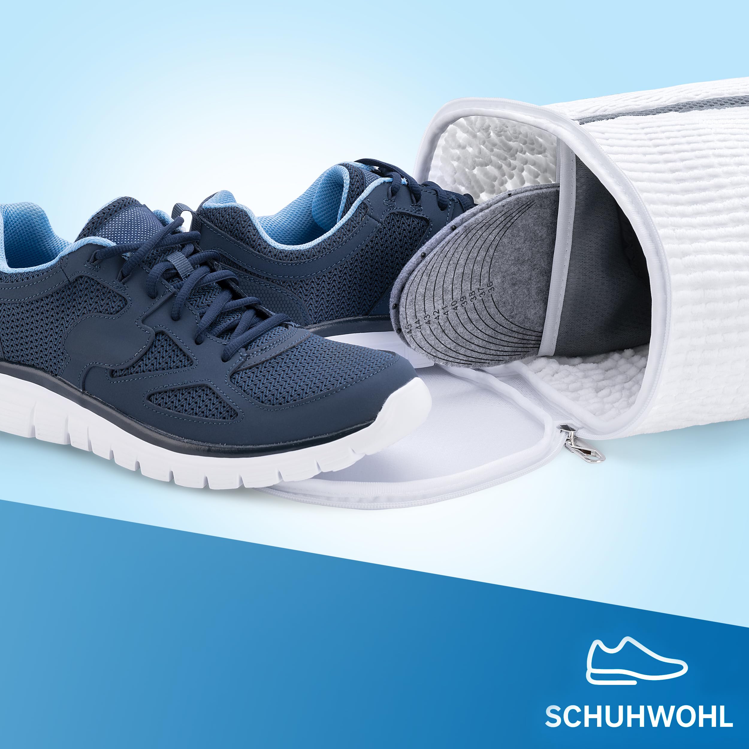 Schuhwaschbeutel XL, inkl. Sohlenreinigungsfunktion, extra leise | Wäschesack für Schuhe & Sneaker, Extra Reinigungsfach für Sohlen, 360 Grad rundum Reinigung, Extra leise