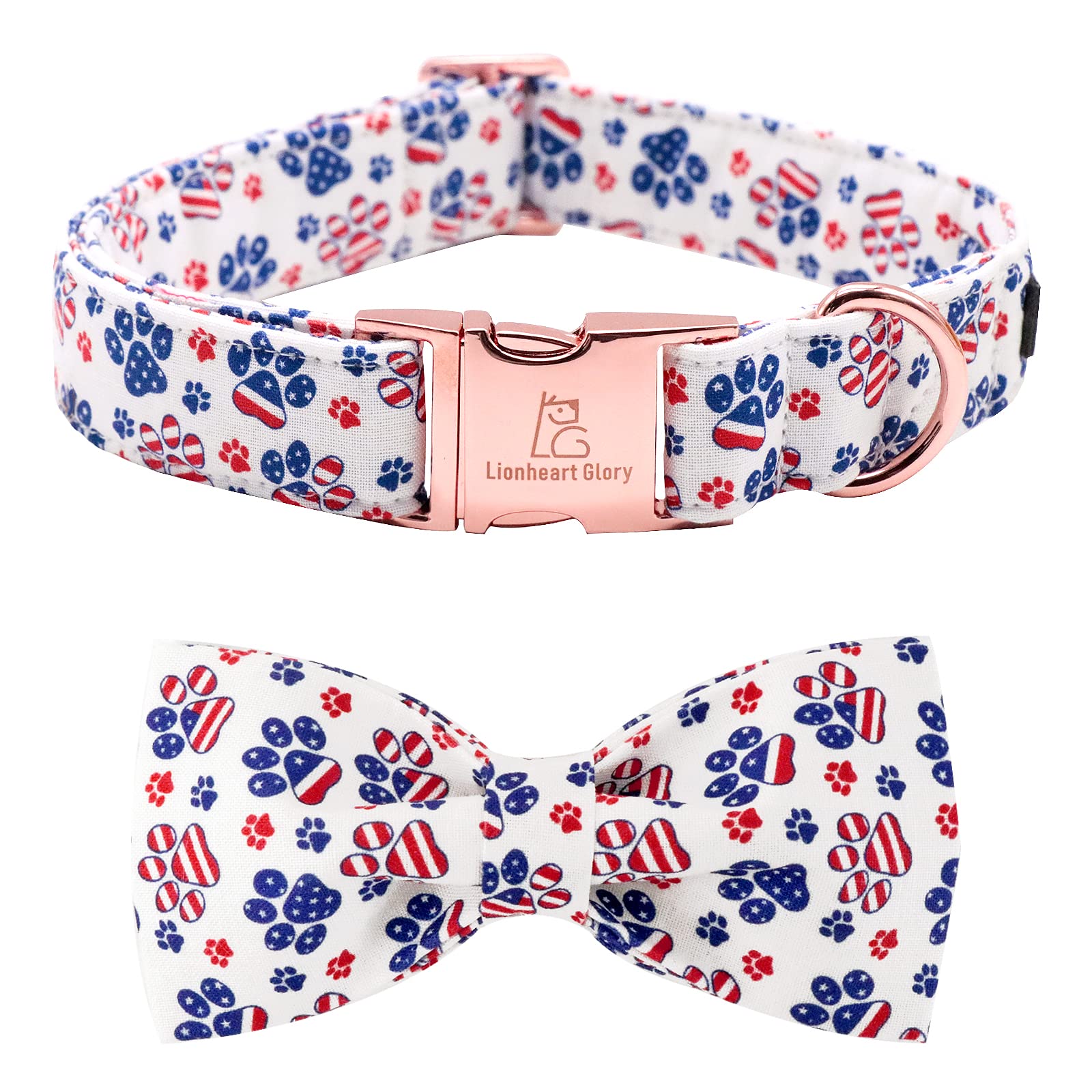 Lionheart Glory American Flag Dog Collar with Bow, Adjustable for Large Dogs